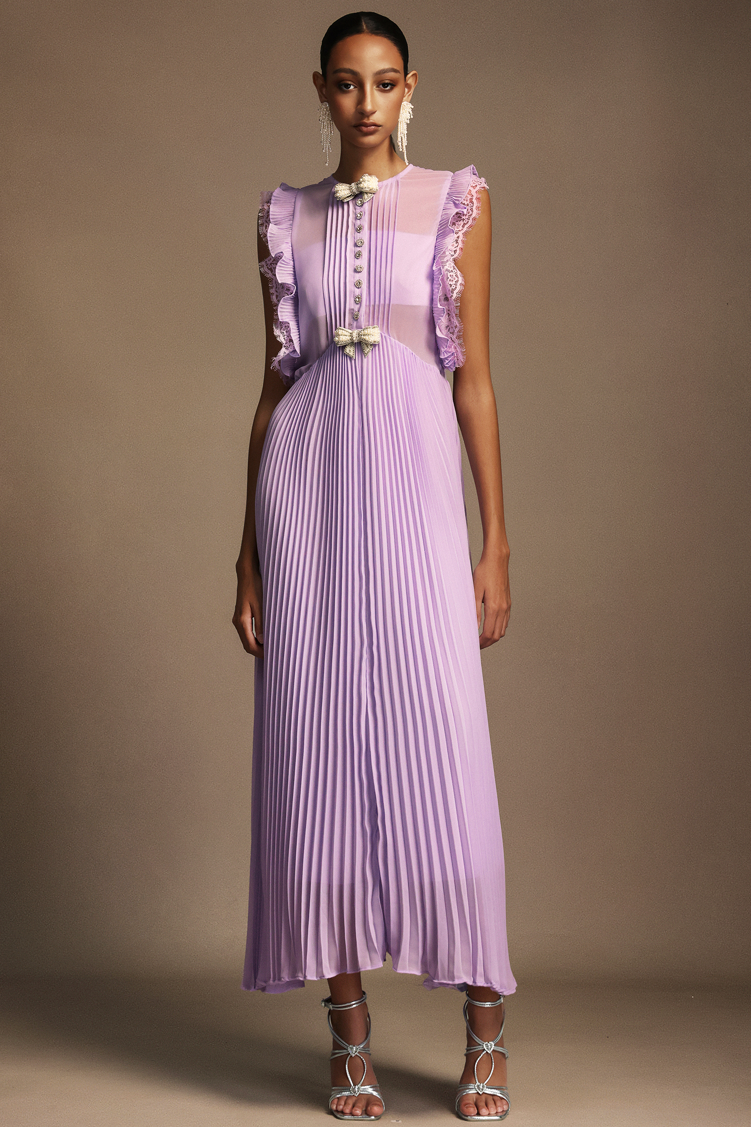 Verna Round Neck Diamond Bowknot Folds Maxi Dress