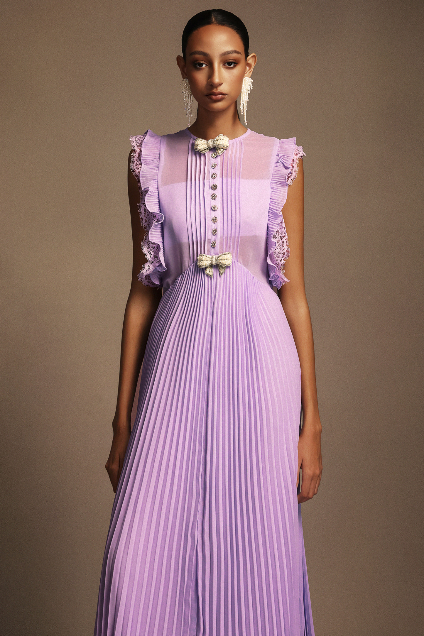 Verna Round Neck Diamond Bowknot Folds Maxi Dress