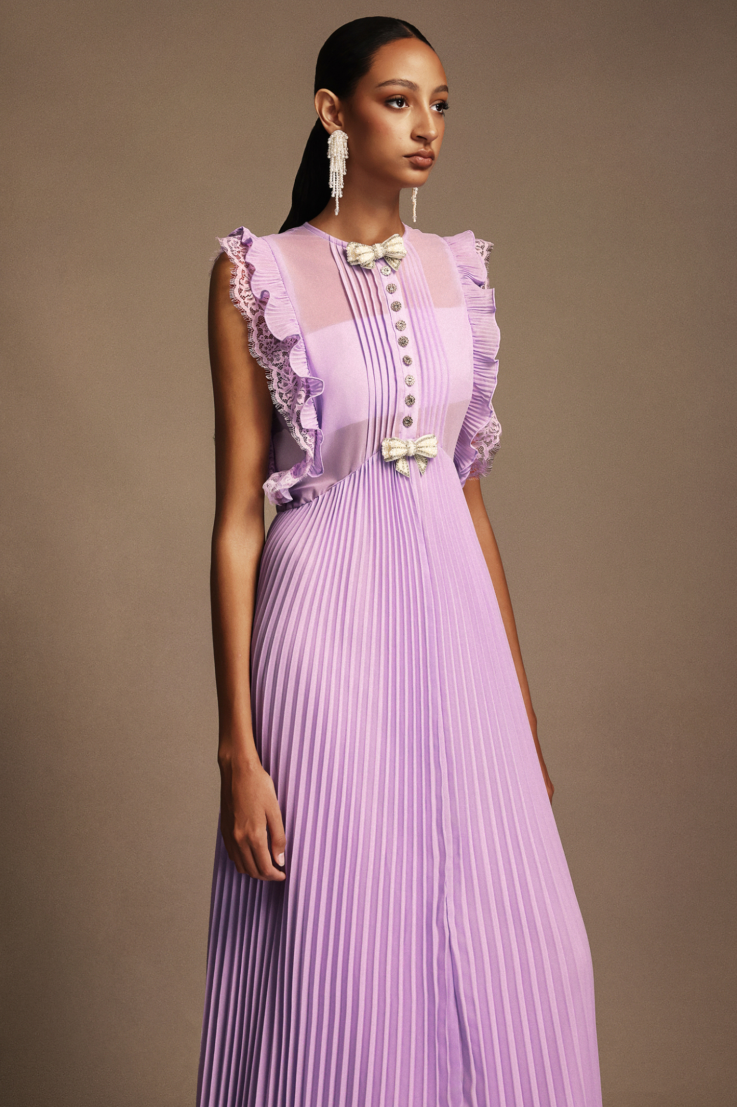 Verna Round Neck Diamond Bowknot Folds Maxi Dress