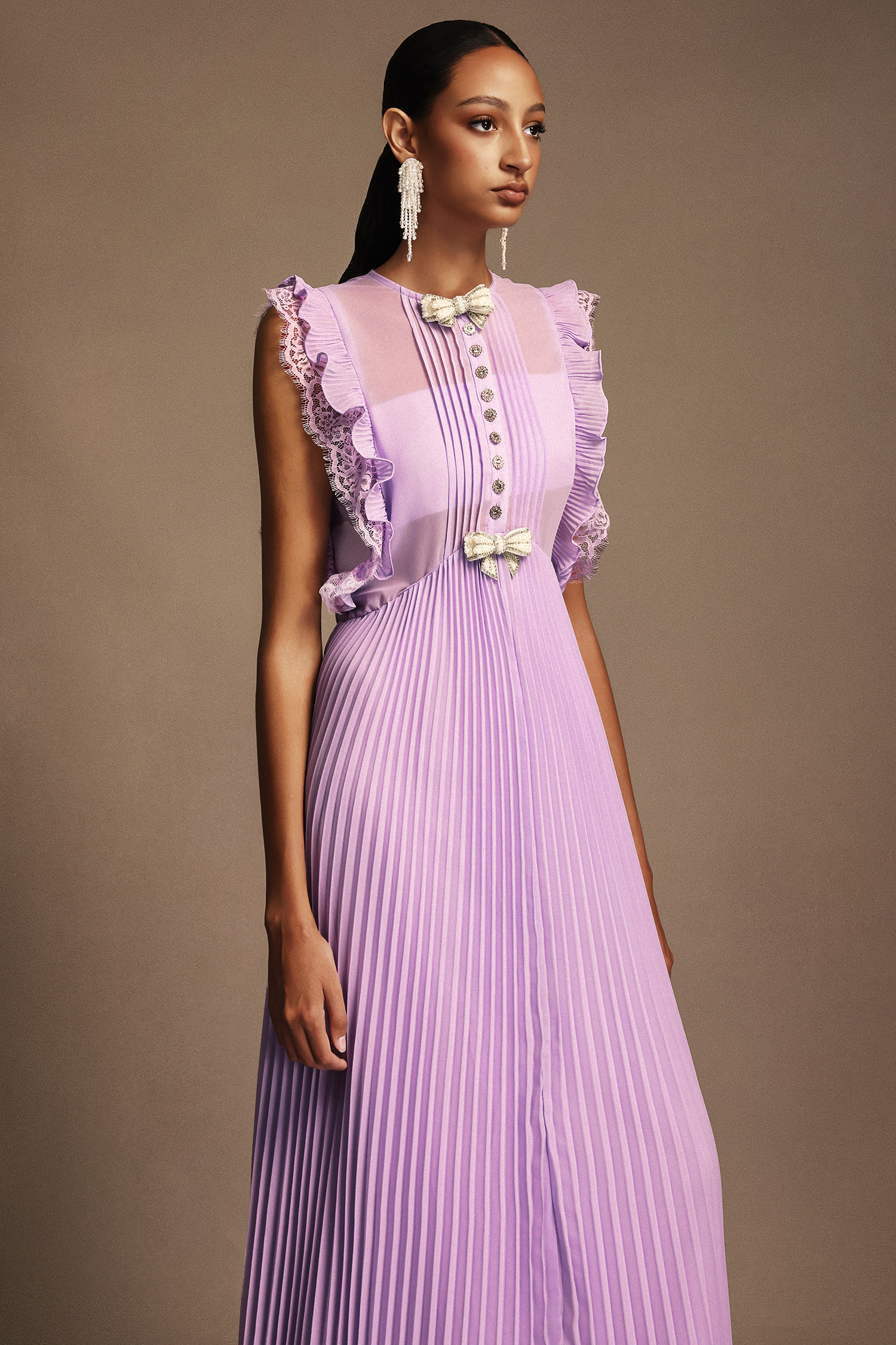 Verna Round Neck Diamond Bowknot Folds Maxi Dress