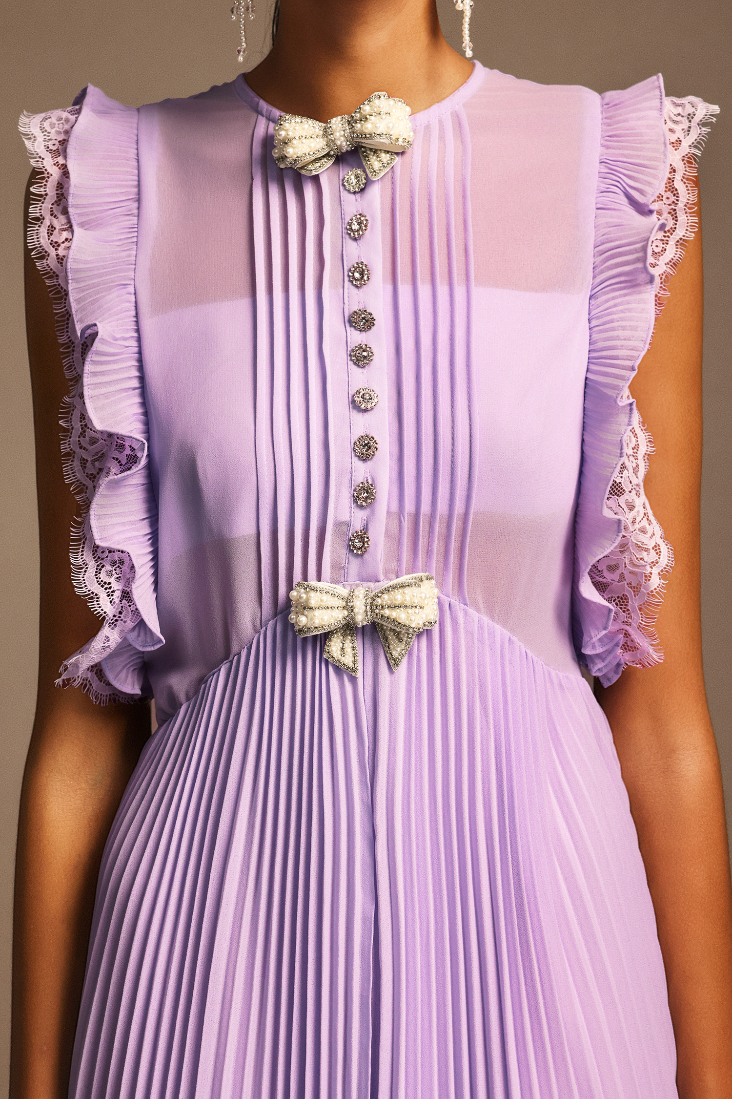 Verna Round Neck Diamond Bowknot Folds Maxi Dress