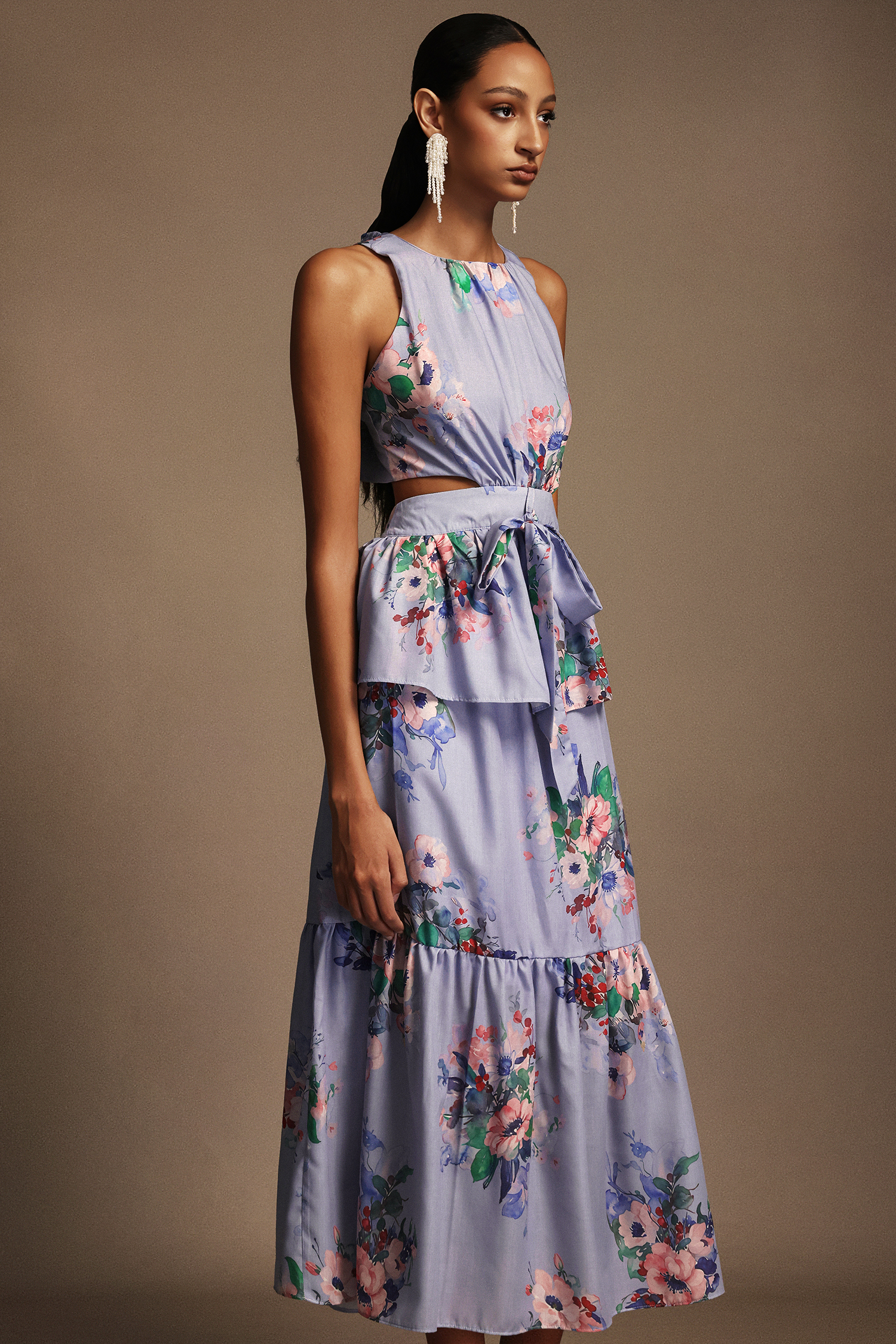 Pedra Round Neck Floral Printed Maxi Dress
