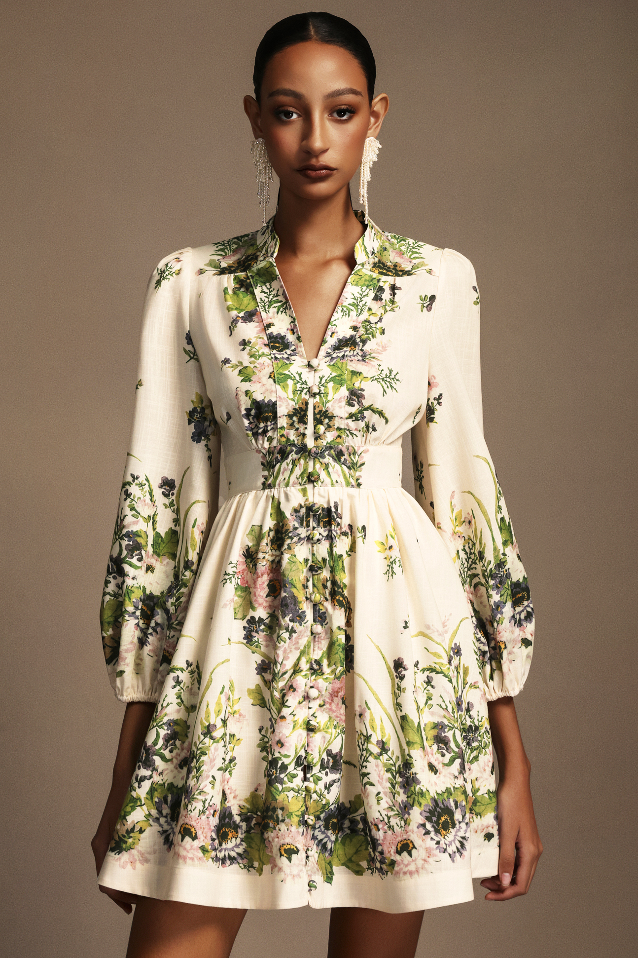 Morwenna V-Neck Long Sleeves Floral Printed Mini Dress