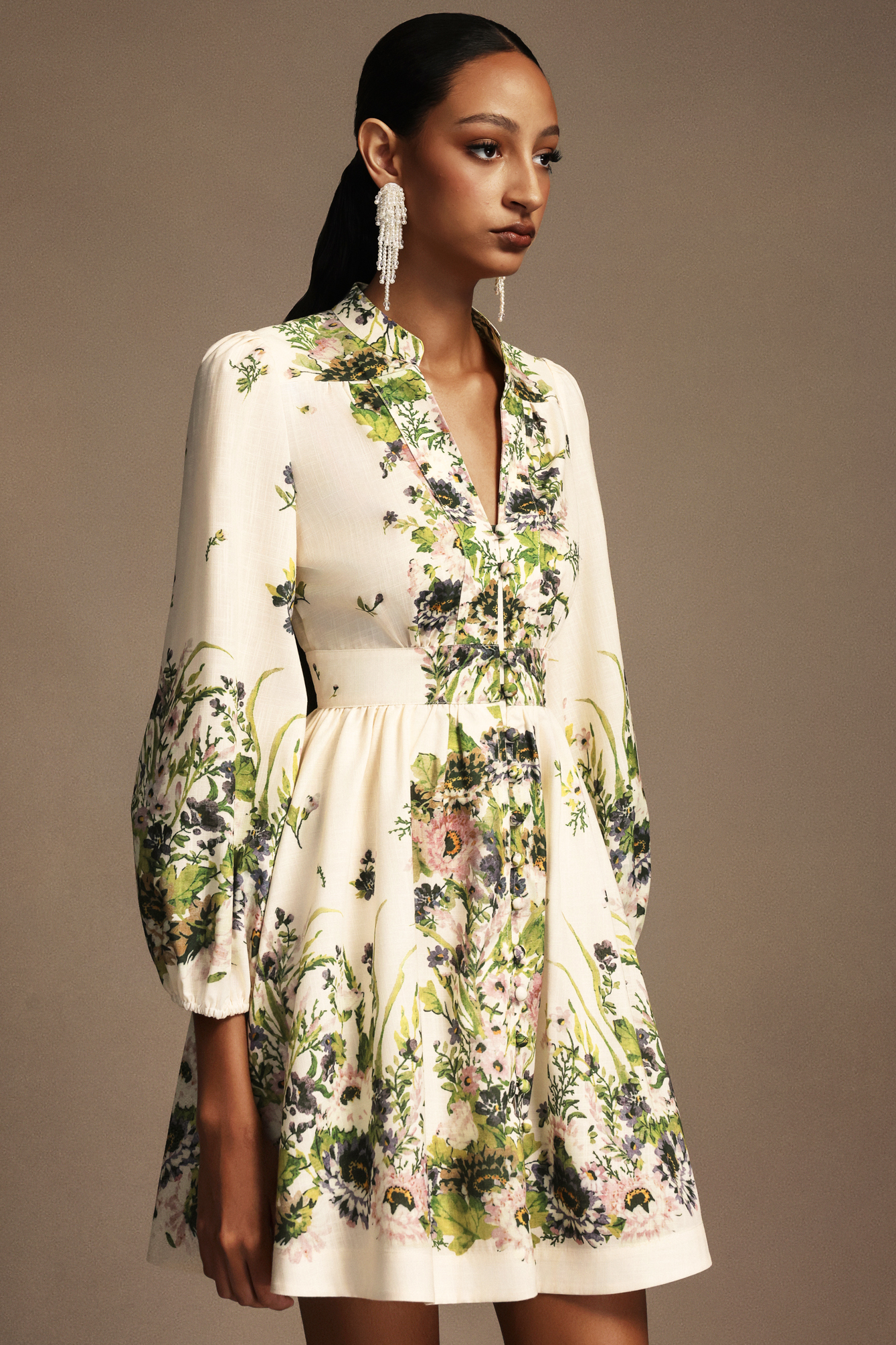 Morwenna V-Neck Long Sleeves Floral Printed Mini Dress