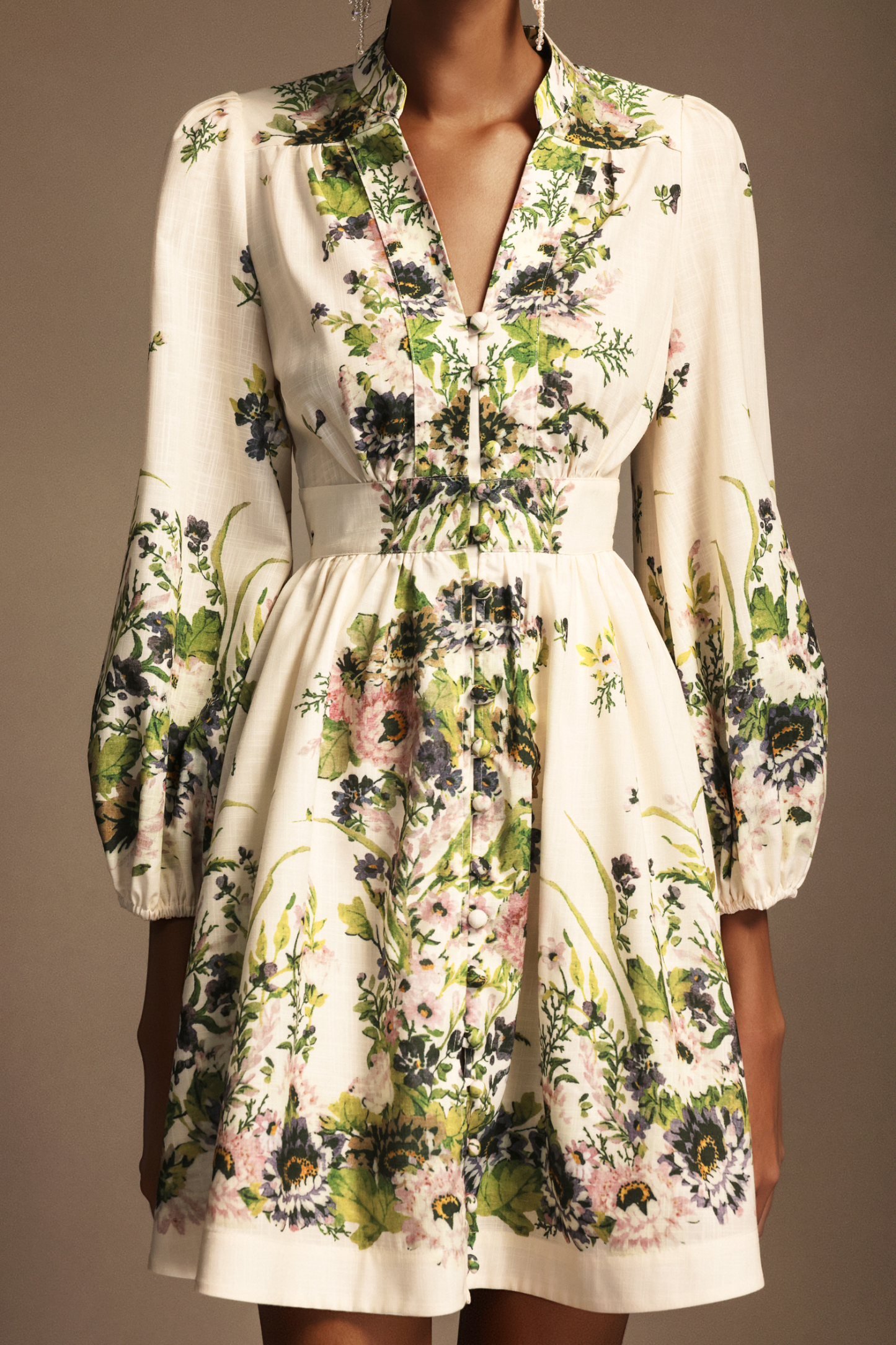 Morwenna V-Neck Long Sleeves Floral Printed Mini Dress