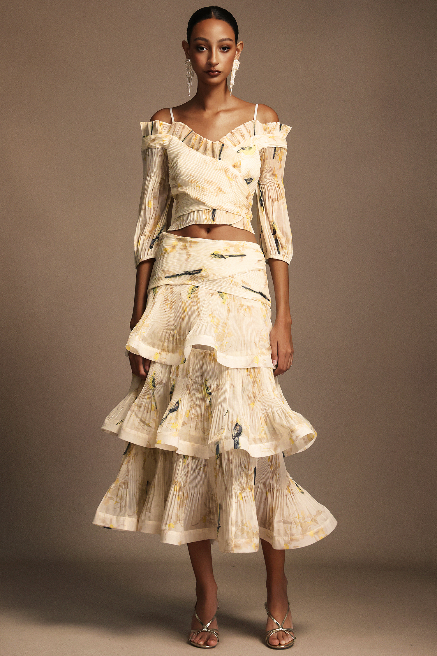 Shelby Halter Printed Folds Top And Skirt Two-Piece Set