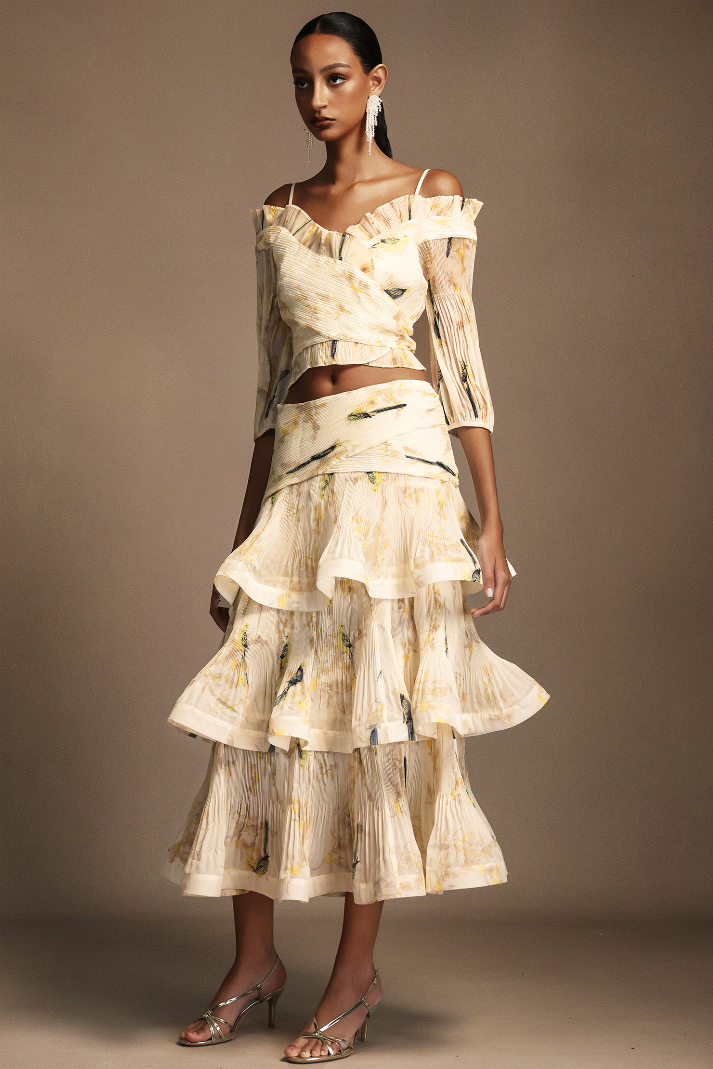 Shelby Halter Printed Folds Top And Skirt Two-Piece Set