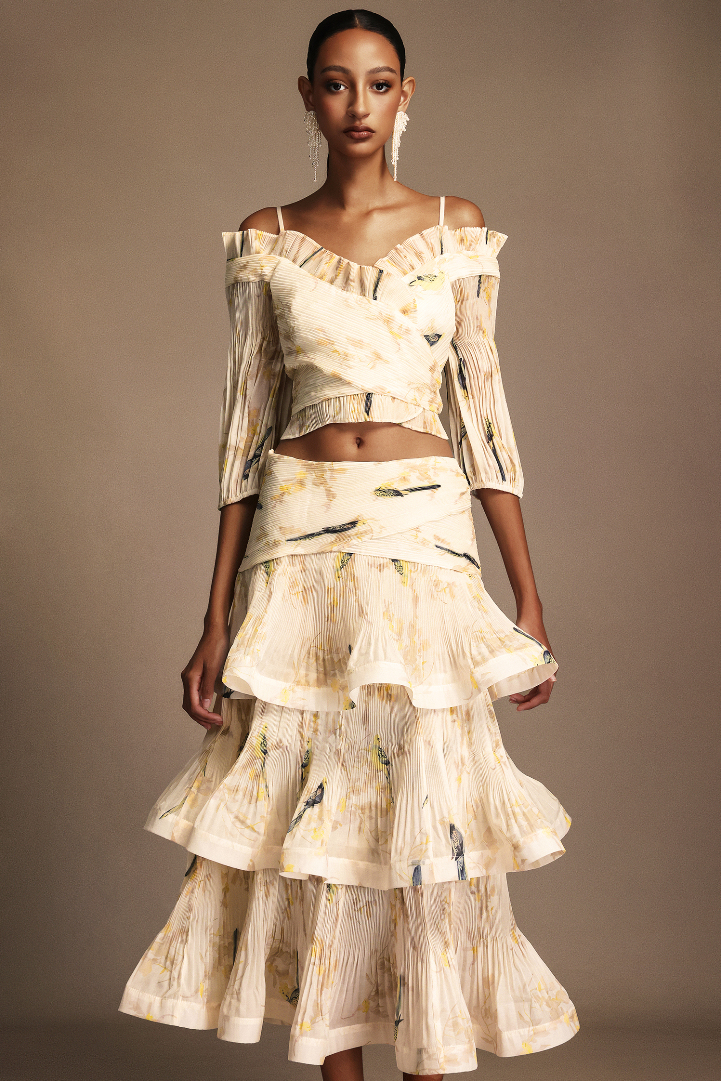 Shelby Halter Printed Folds Top And Skirt Two-Piece Set