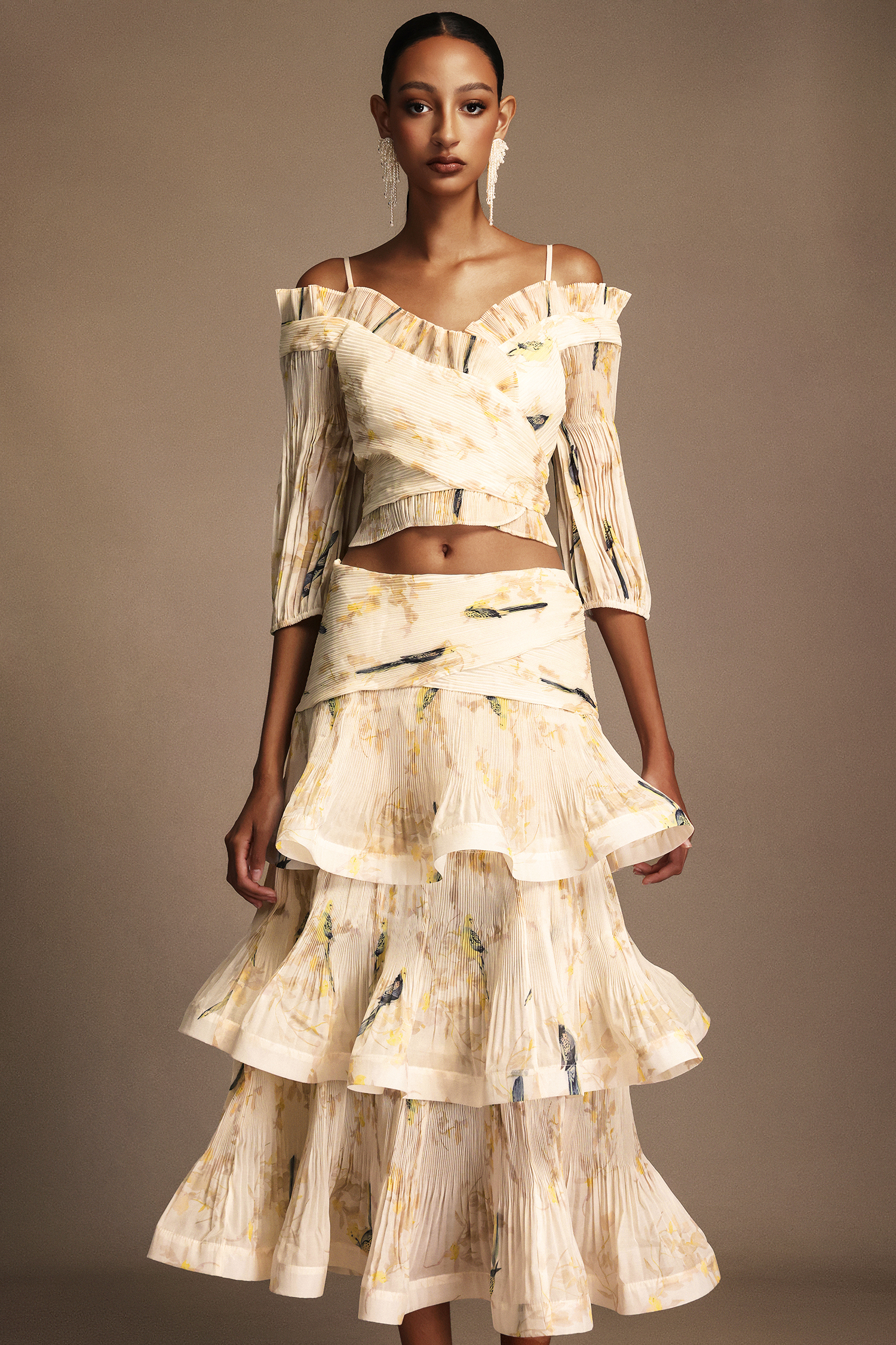 Shelby Halter Printed Folds Top And Skirt Two-Piece Set