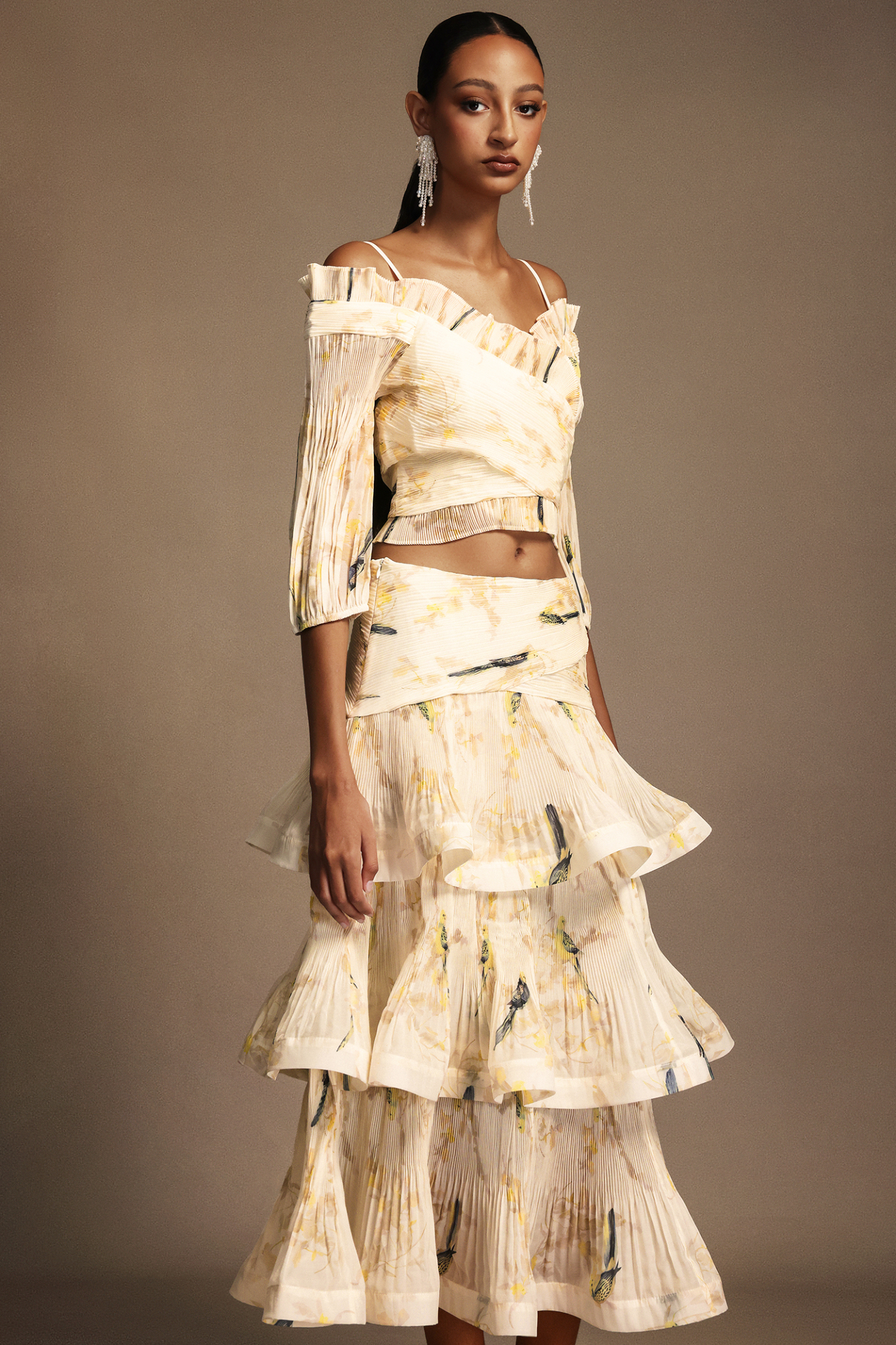 Shelby Halter Printed Folds Top And Skirt Two-Piece Set