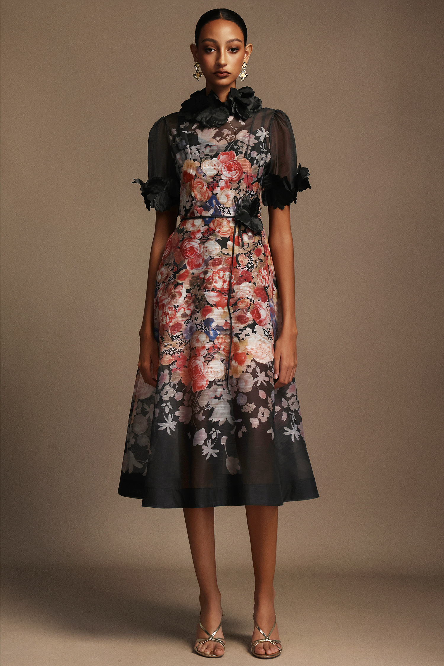 Haliya Short Sleeves Flowers Printed Midi Dress