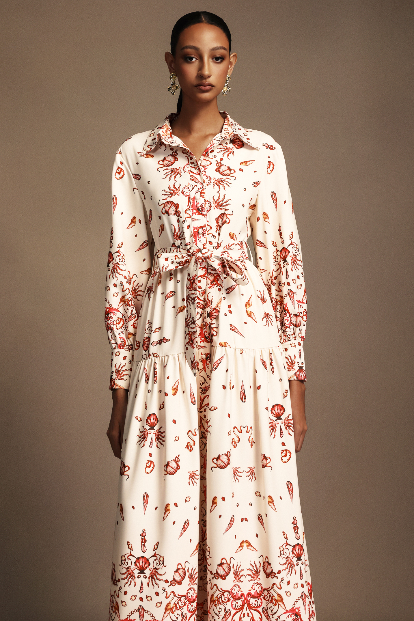 Ganera Long Sleeves Floral Printed Maxi Dress