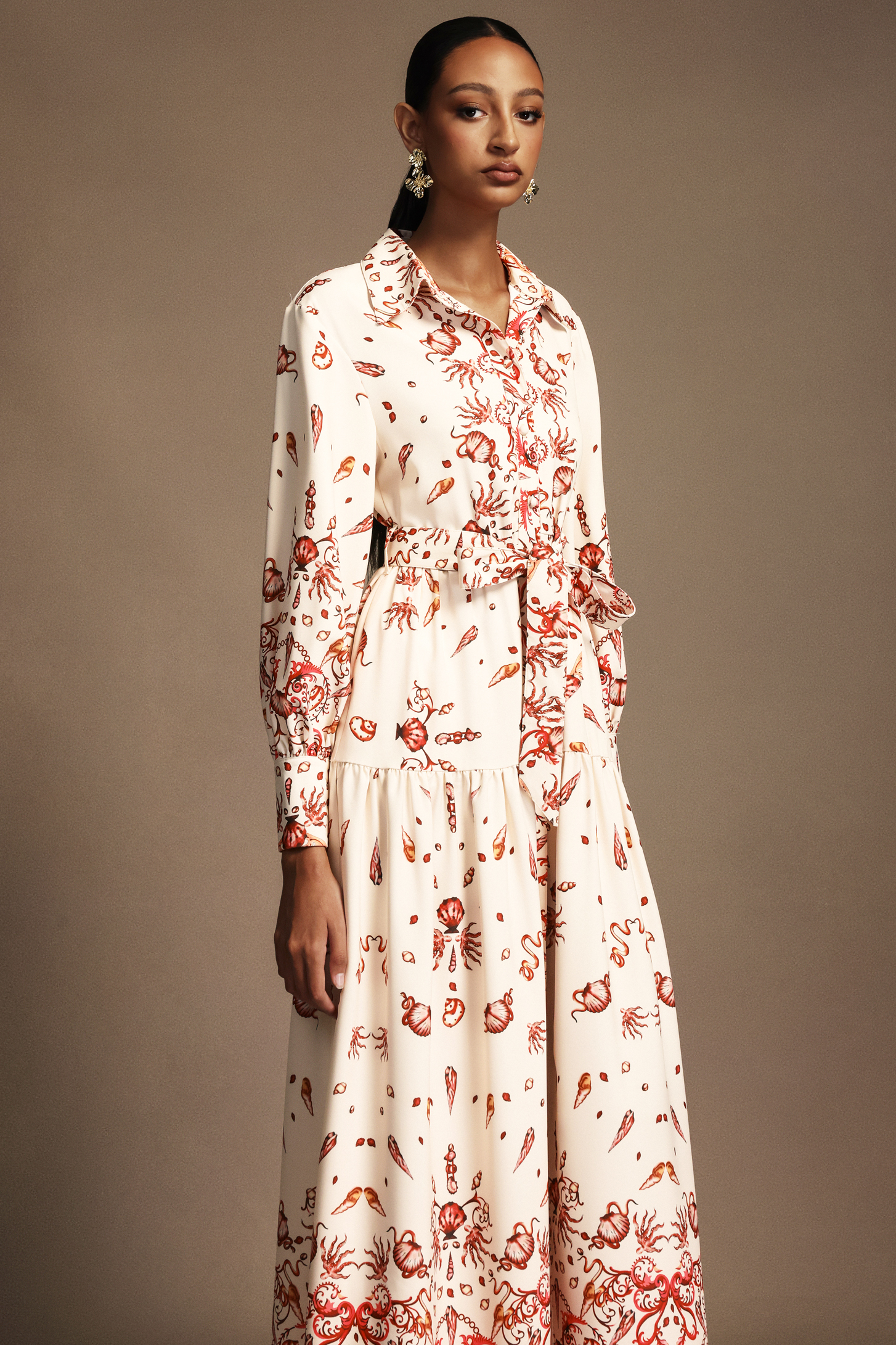 Ganera Long Sleeves Floral Printed Maxi Dress