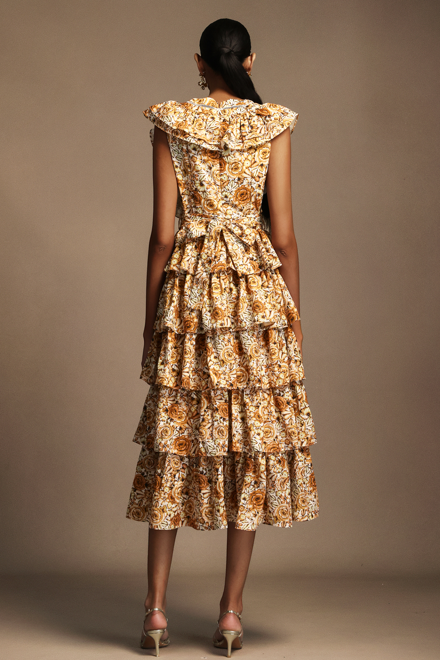 Pippa Sleeveless Floral Printed Layered Folds Maxi Dress