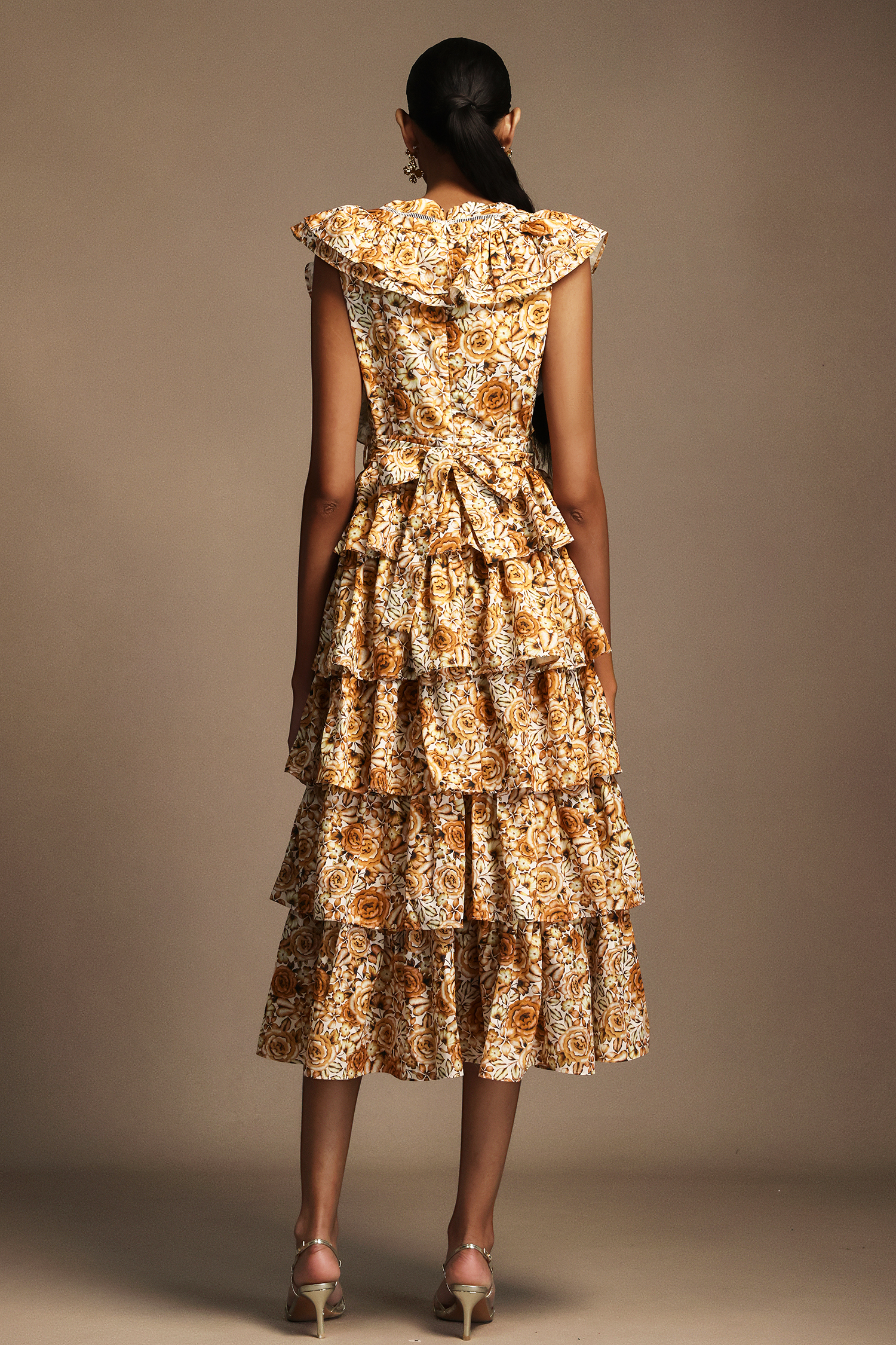 Pippa Sleeveless Floral Printed Layered Folds Maxi Dress
