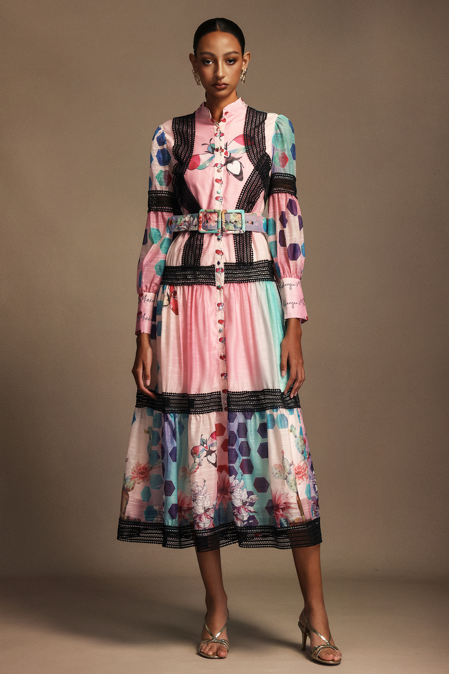 Ruth Long Sleeves Floral Printed Lace Maxi Dress