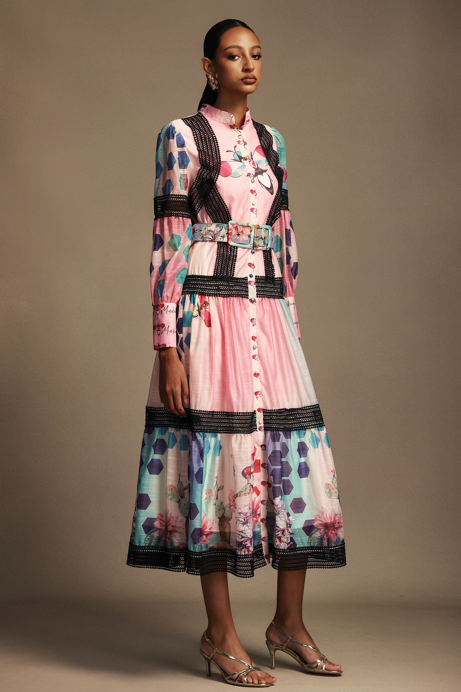 Ruth Long Sleeves Floral Printed Lace Maxi Dress