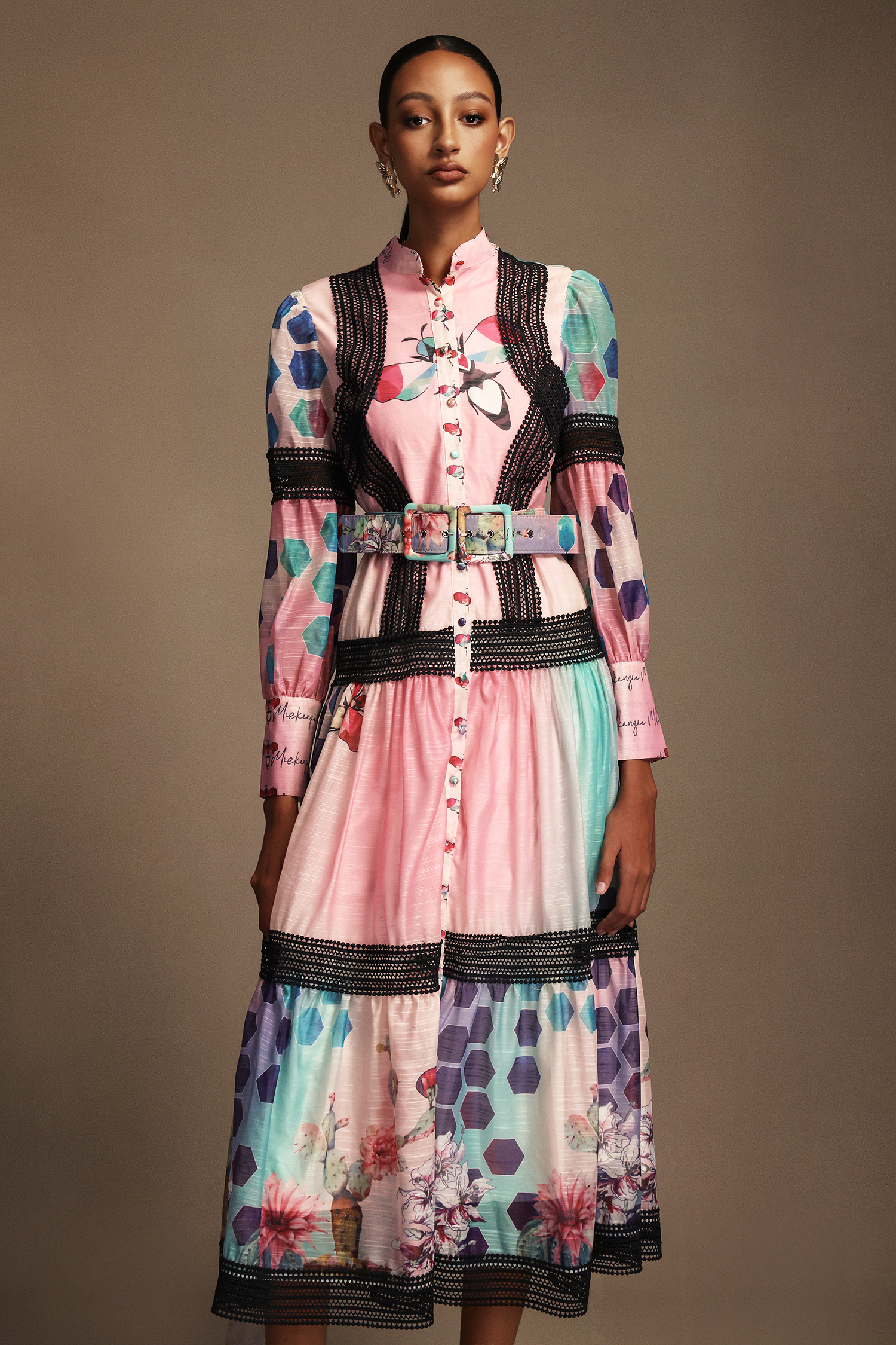 Ruth Long Sleeves Floral Printed Lace Maxi Dress