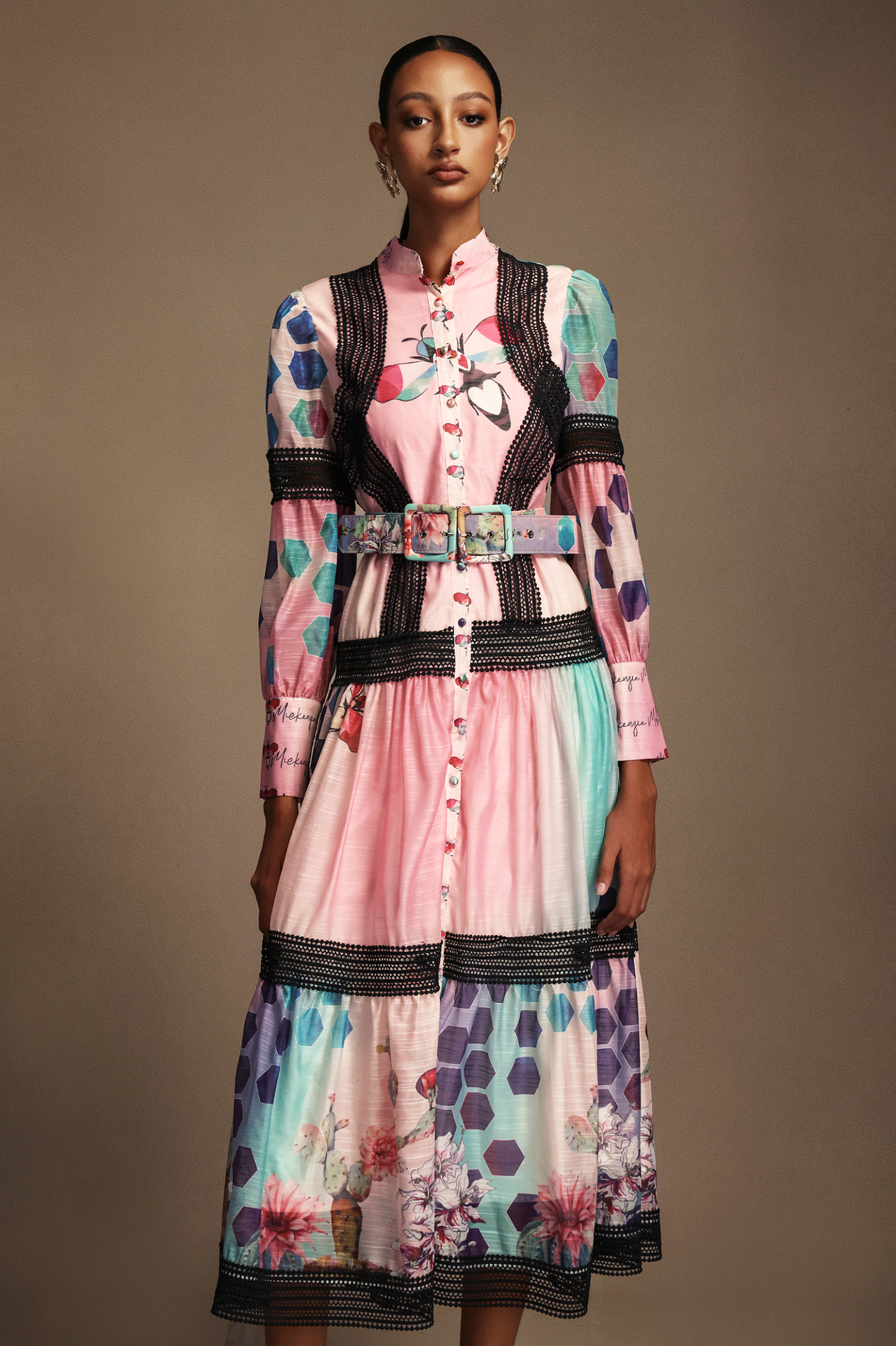 Ruth Long Sleeves Floral Printed Lace Maxi Dress