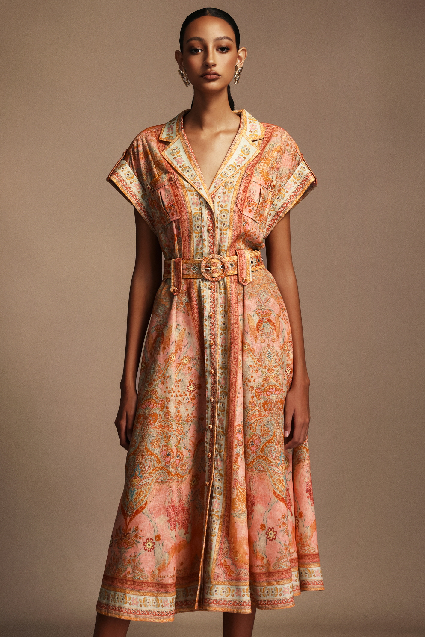 Vleah V-Neck Short Sleeves Floral Printed Midi Dress