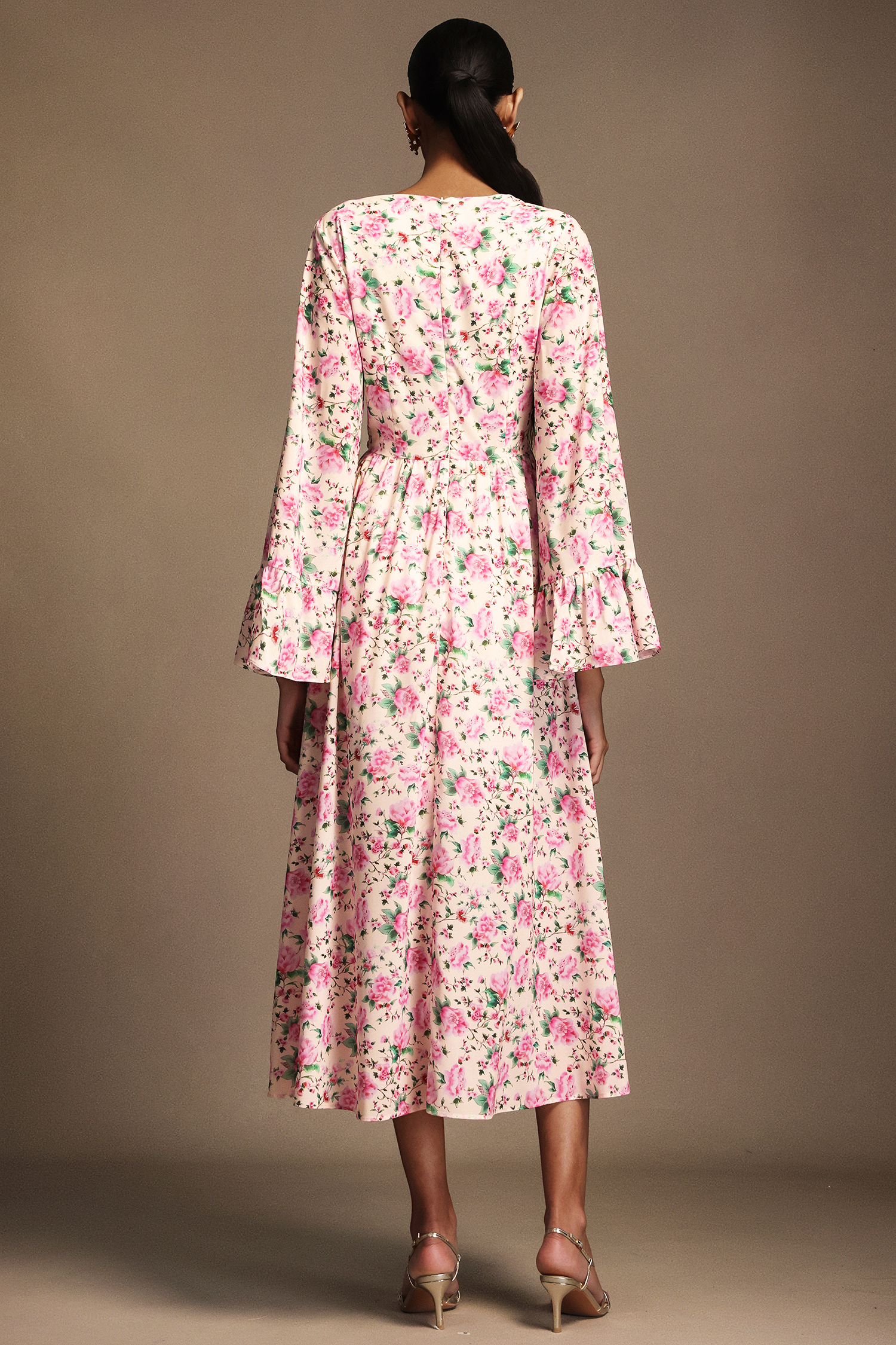 Lexie V-Neck Long Sleeves Floral Printed Midi Dress
