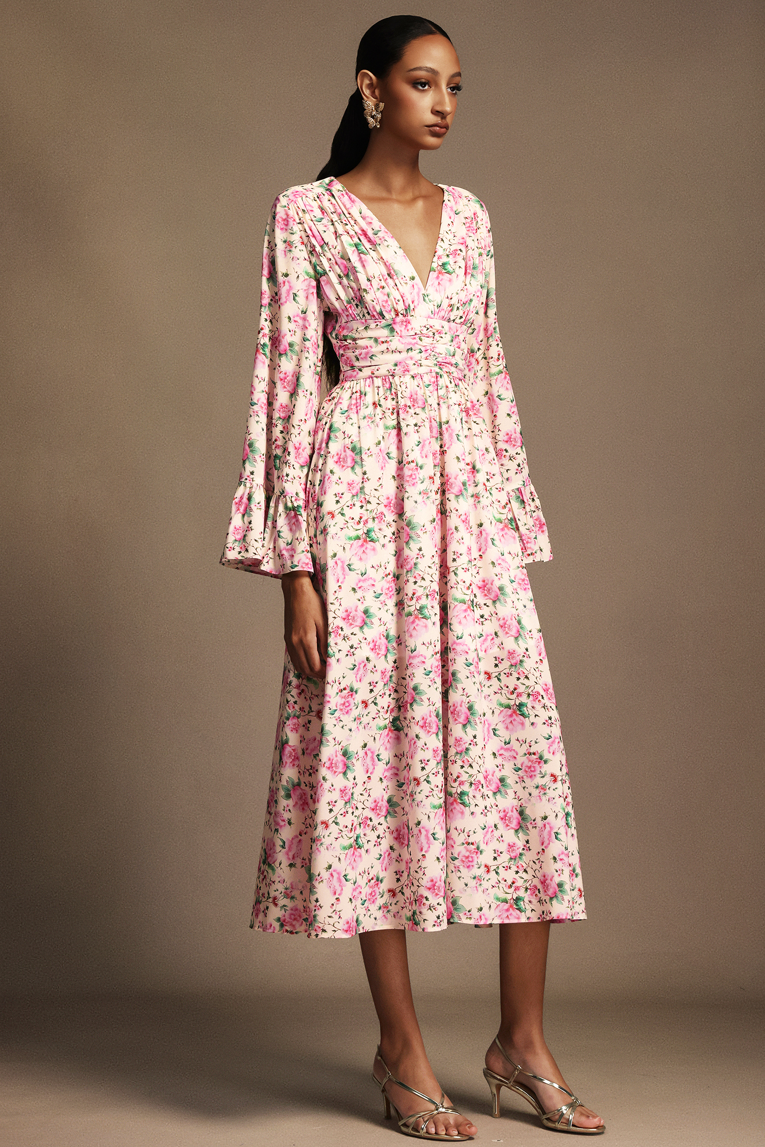 Lexie V-Neck Long Sleeves Floral Printed Midi Dress