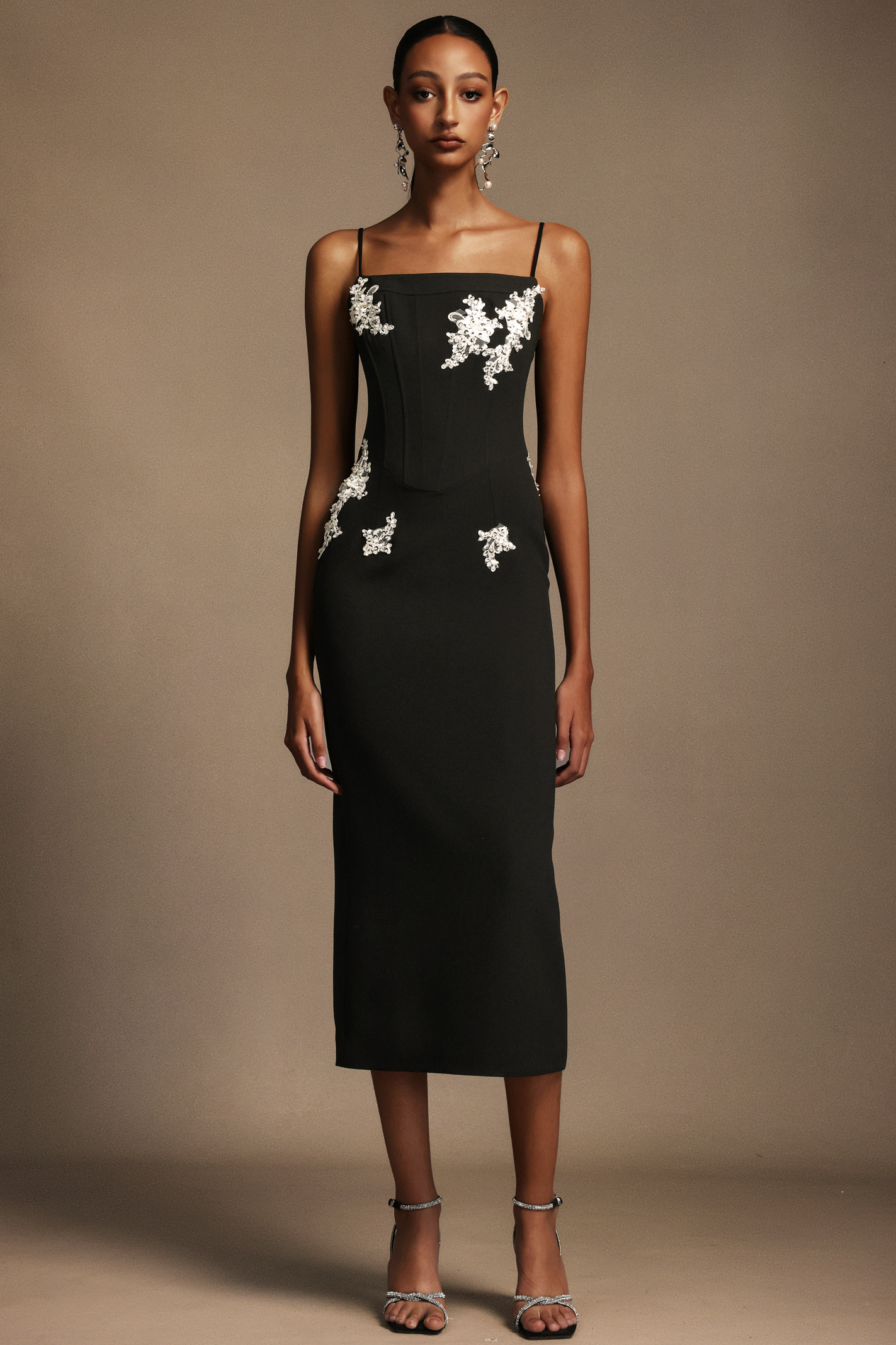 Lieve Halter Sequin Flowers Midi Dress
