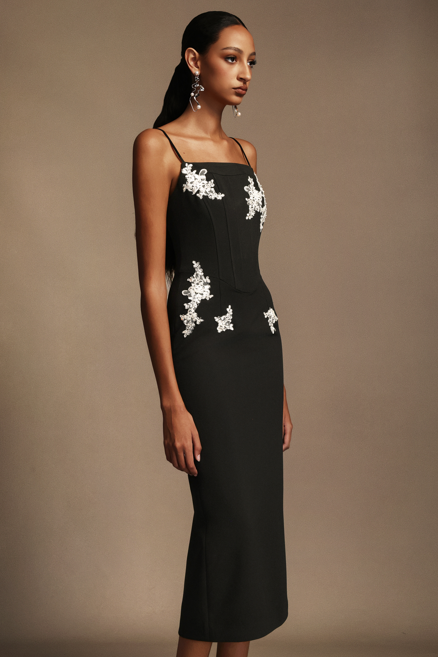 Lieve Halter Sequin Flowers Midi Dress