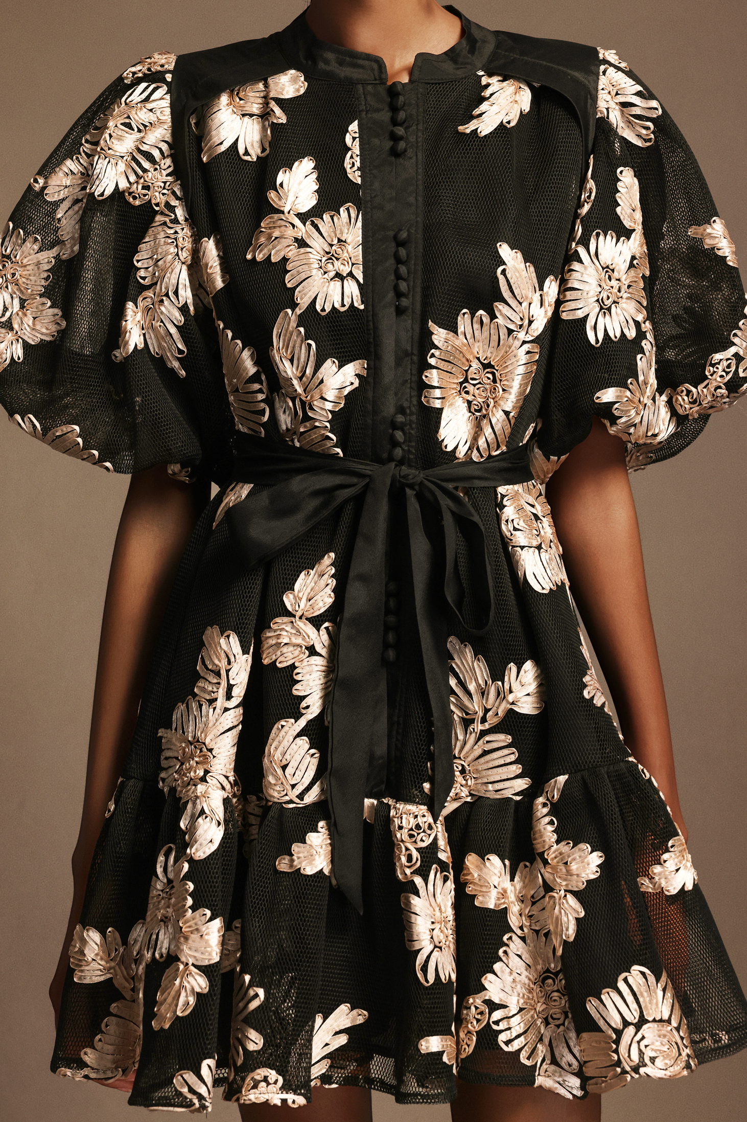 Gilian Short Sleeves Embroidery Flowers Mini Dress