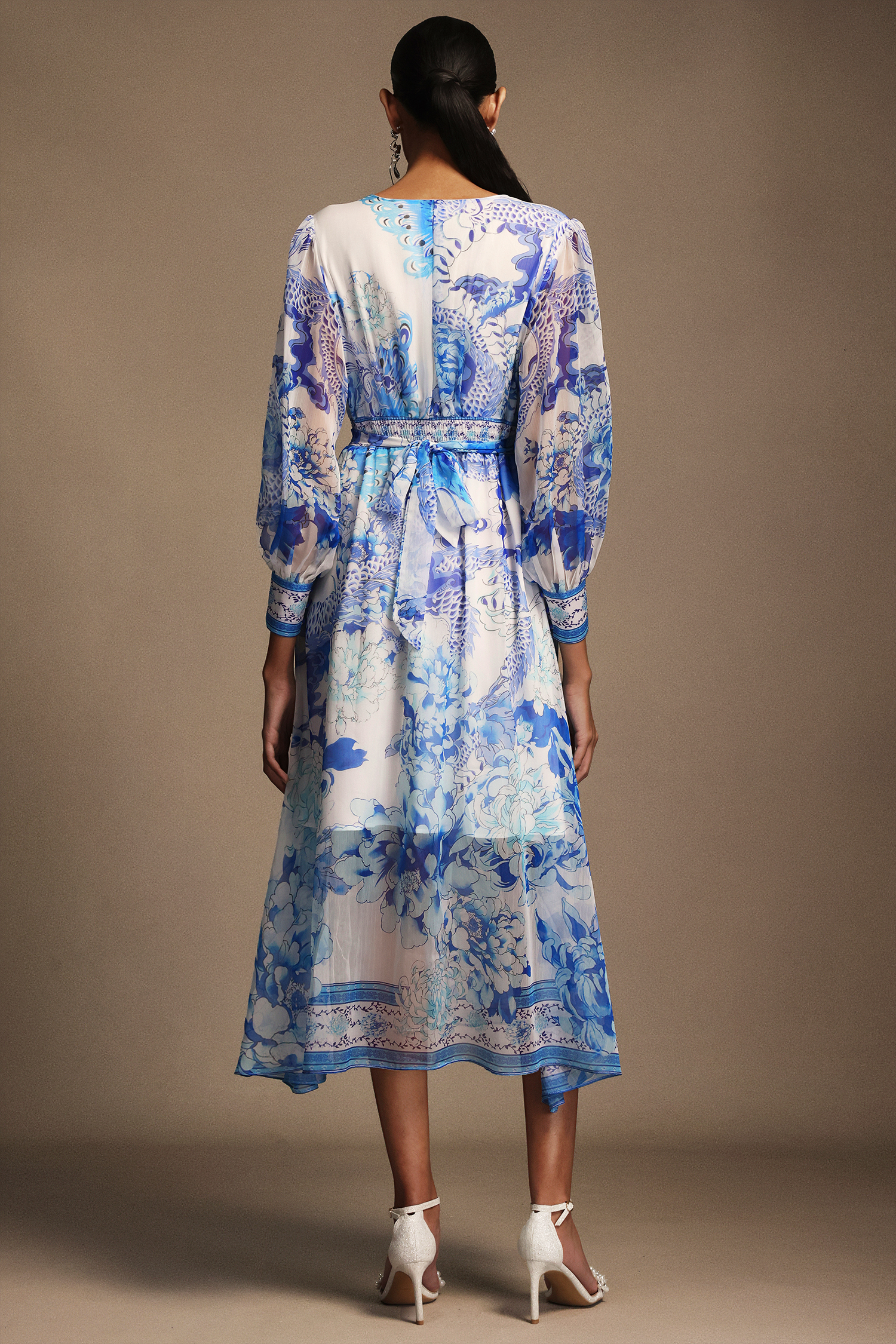 Kiera V-Neck Floral Printed Long Sleeves Maxi Dress