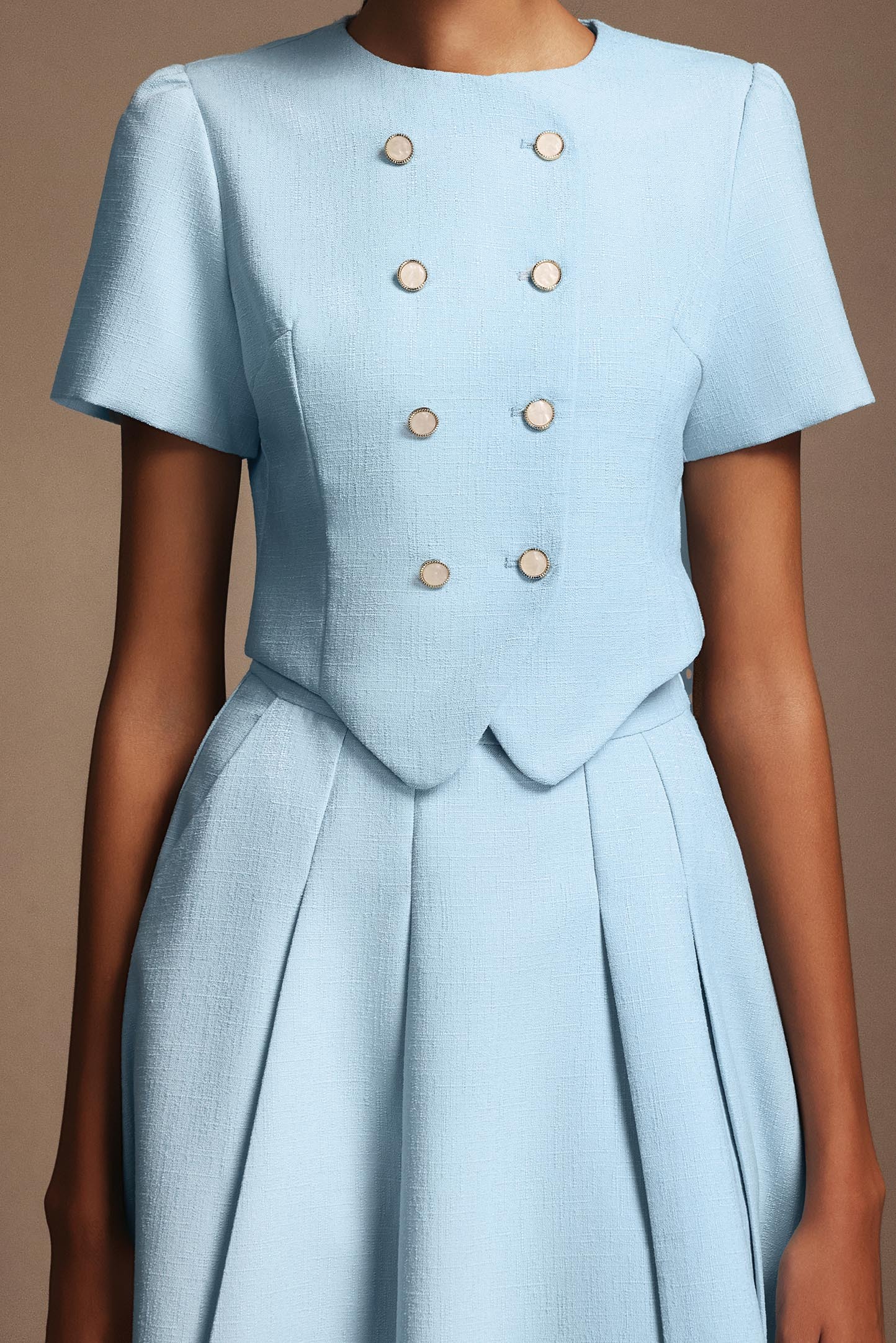 Katrina Round Neck Puff Sleeves Top And Skirt Two-Piece Set