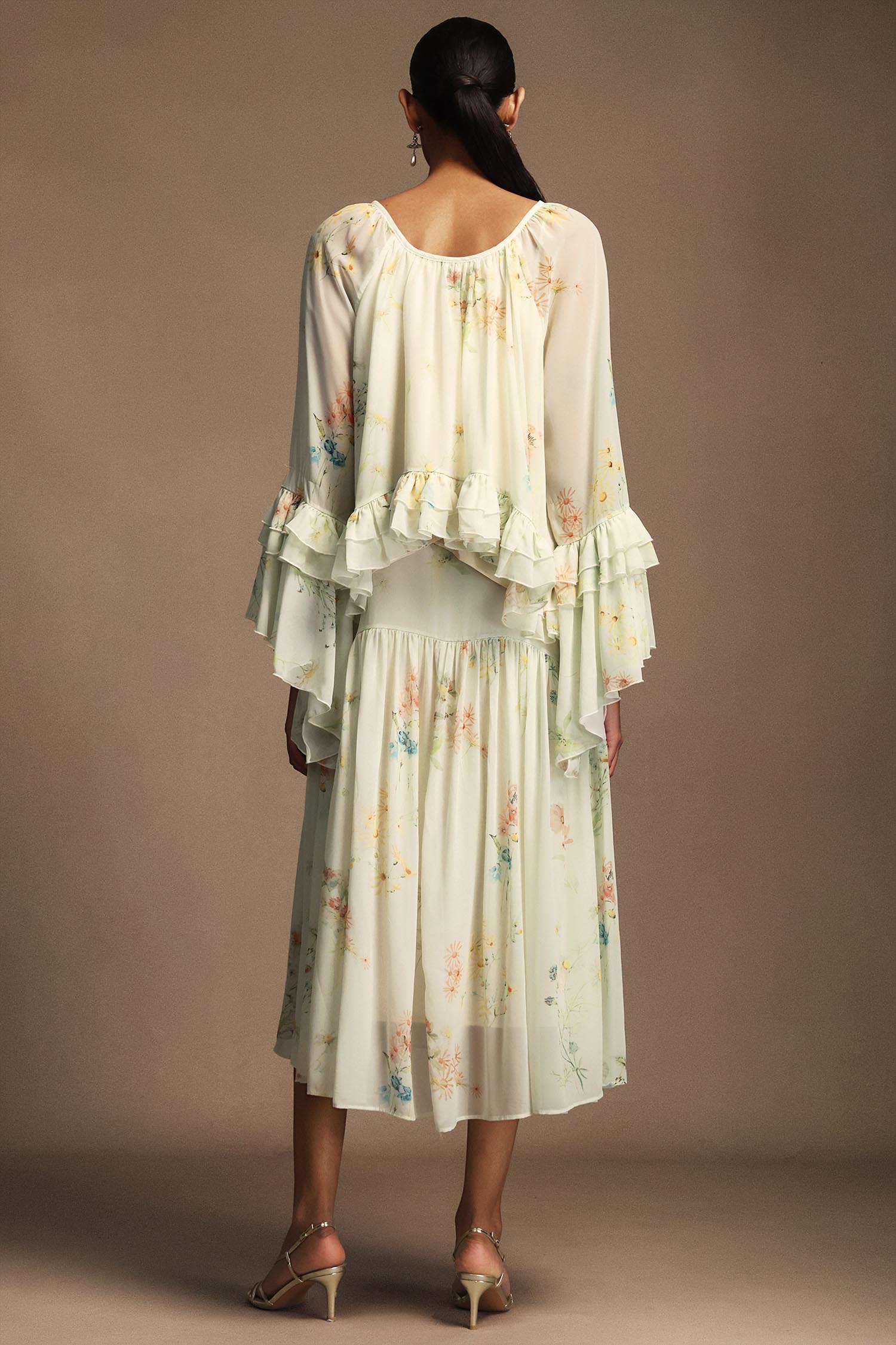 Tasanee Long Sleeves Floral Printed Top And Skirt Two-Piece Set
