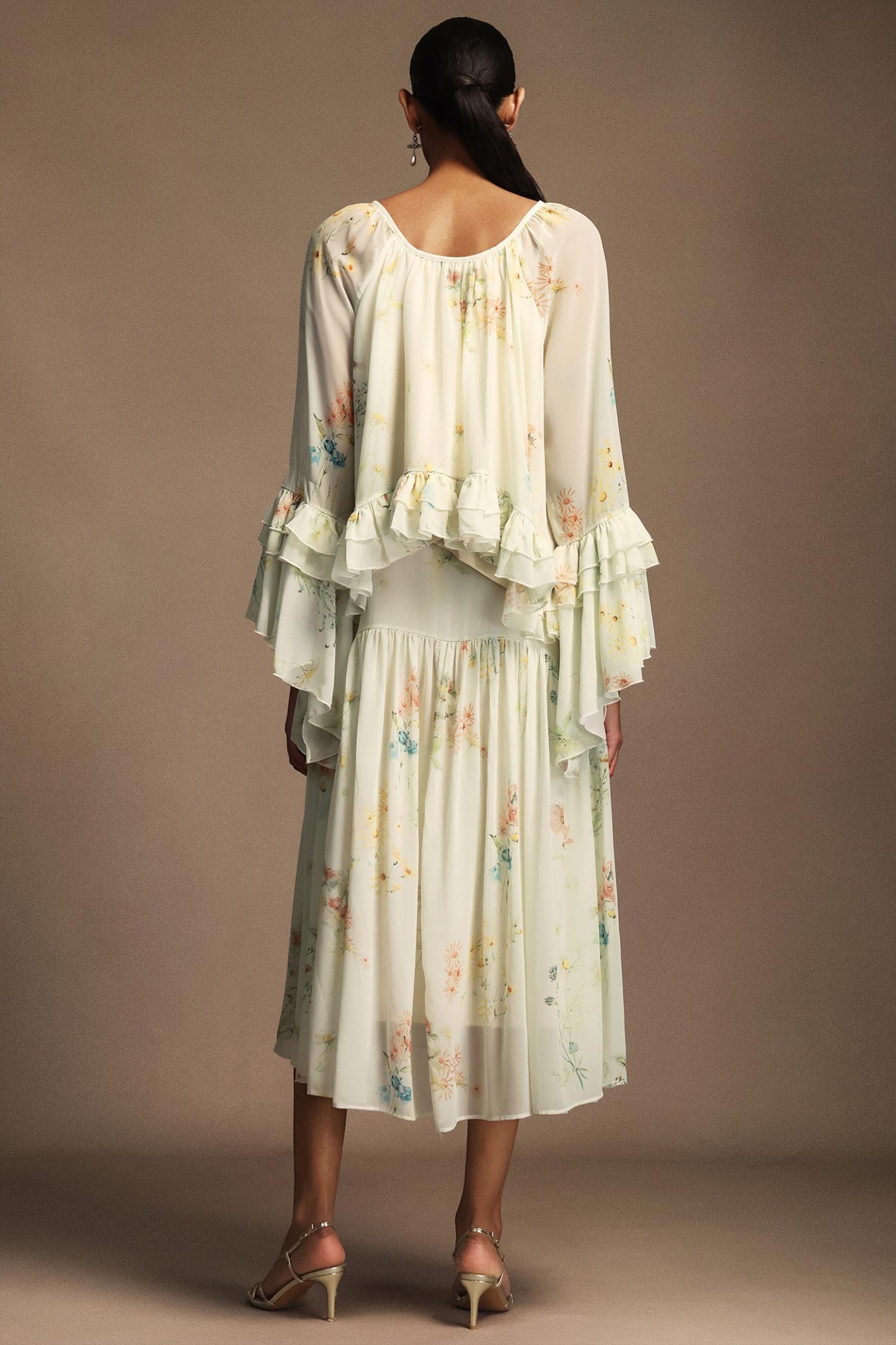 Tasanee Long Sleeves Floral Printed Top And Skirt Two-Piece Set