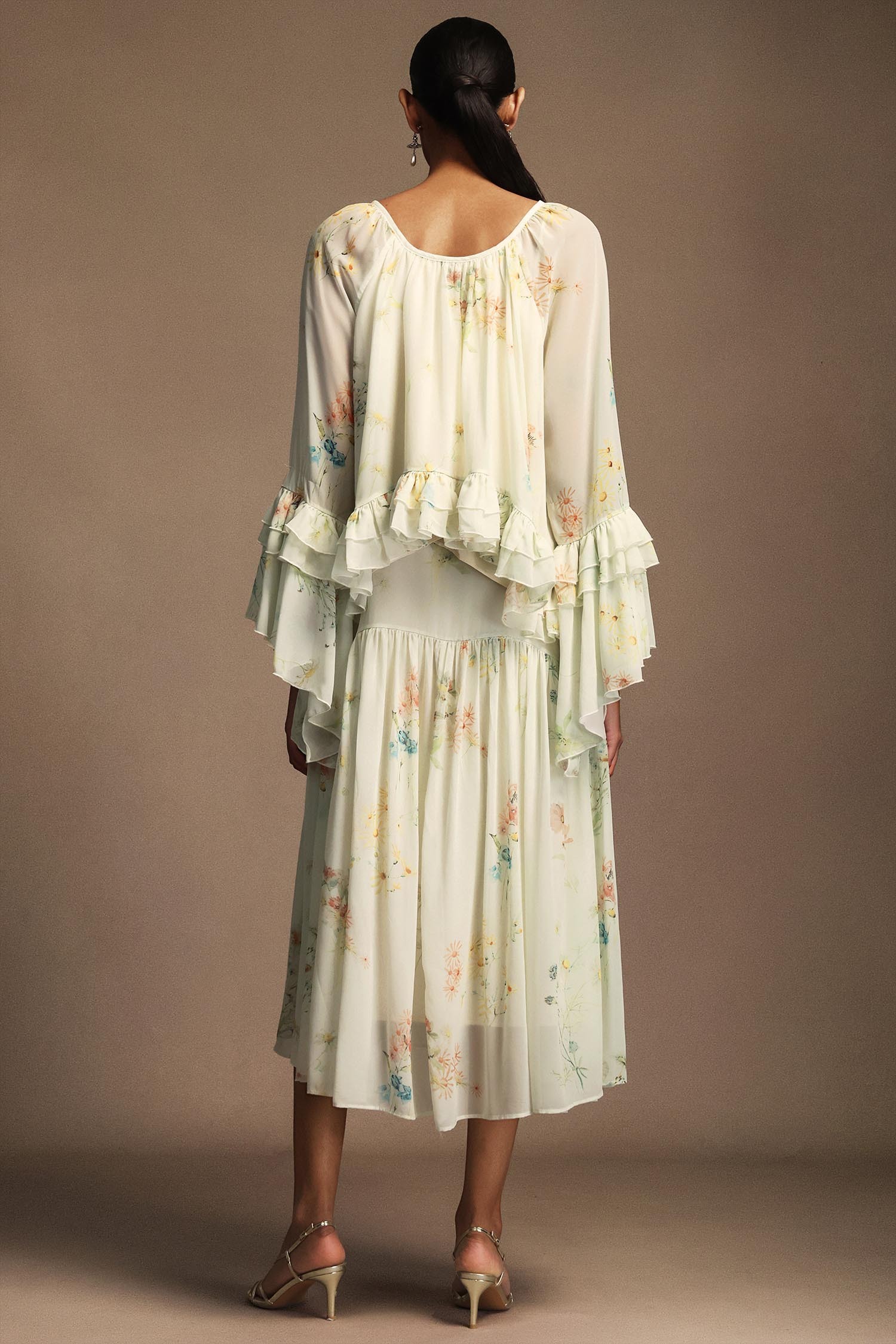 Tasanee Long Sleeves Floral Printed Top And Skirt Two-Piece Set