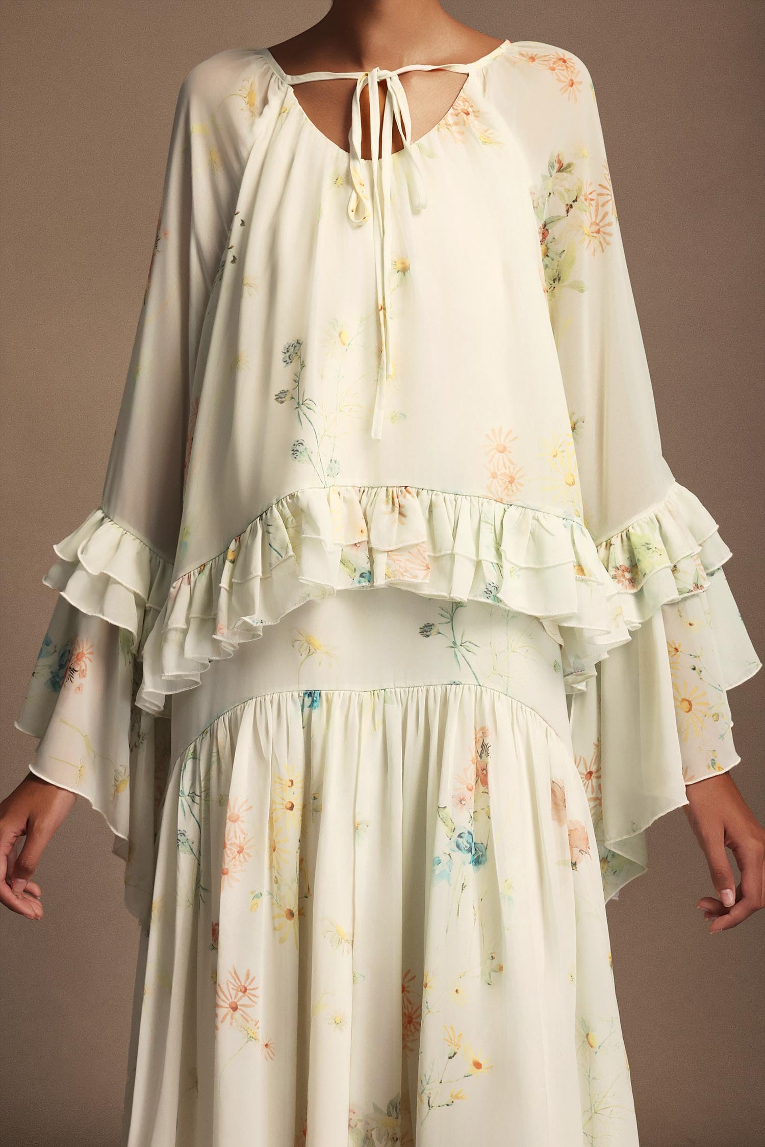 Tasanee Long Sleeves Floral Printed Top And Skirt Two-Piece Set