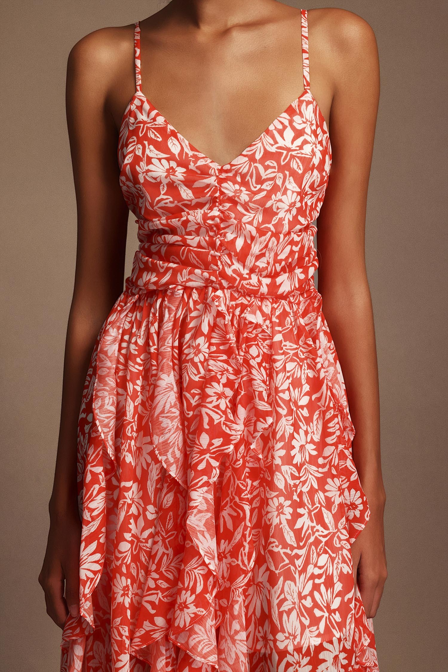 Malvina Halter Folds Floral Printed Midi Dress