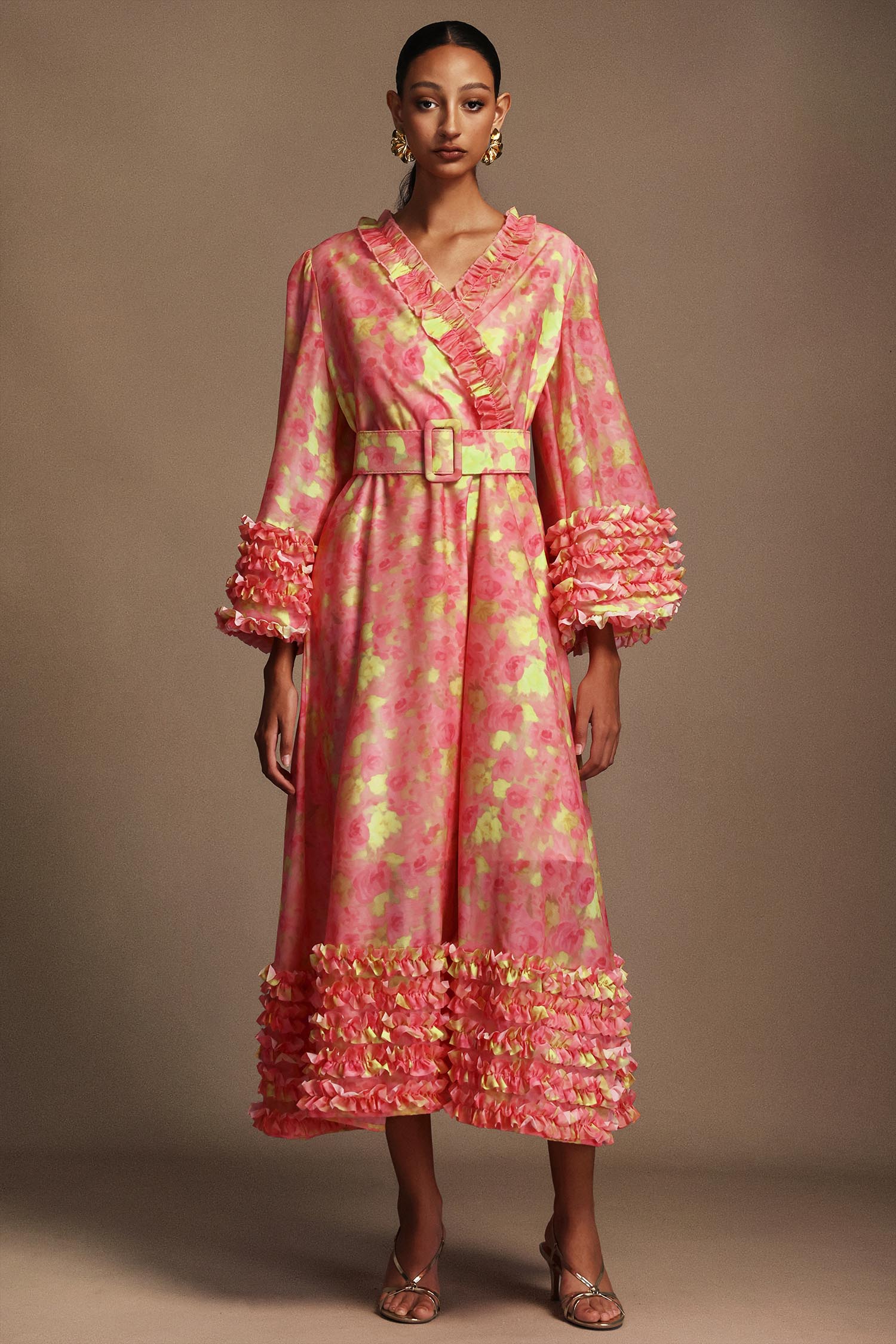 Iresa V-Neck Long Sleeves Floral Printed Maxi Dress