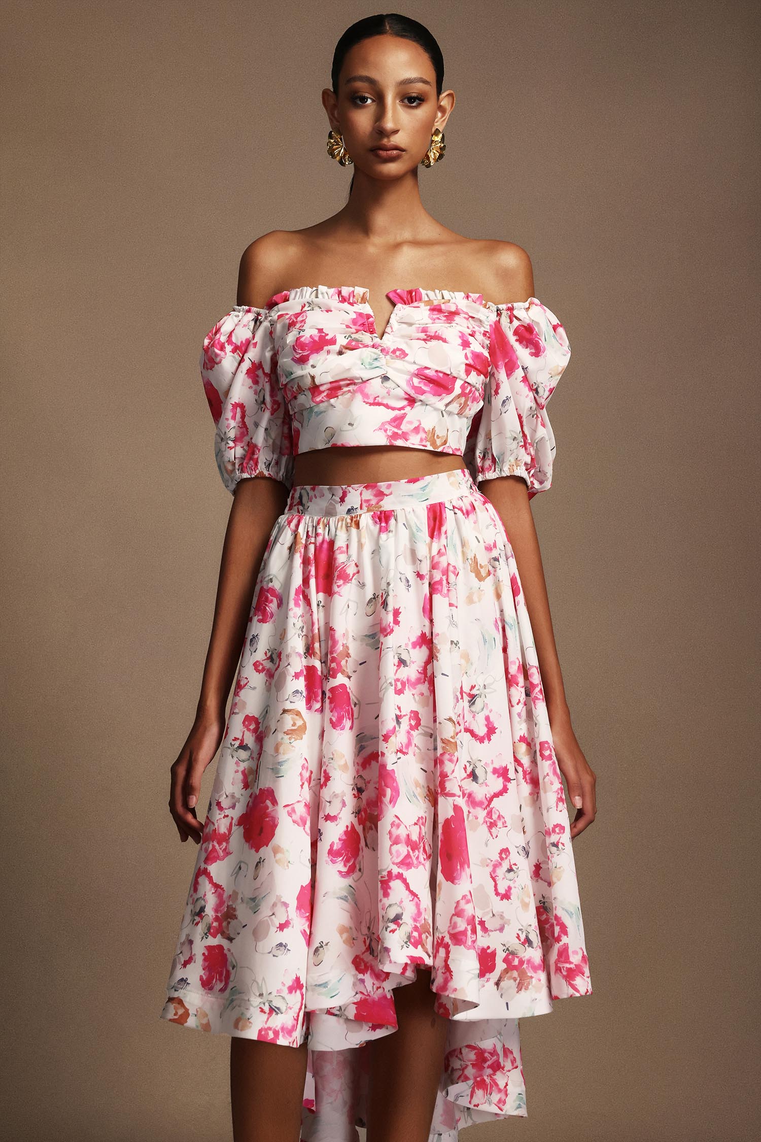 数量限定 Rette Puff Sleeve Laced Dress ワンピース ( 2 COLOR) Edith Floral Printed Puff Sleeves Top And Skirt Two-Piece