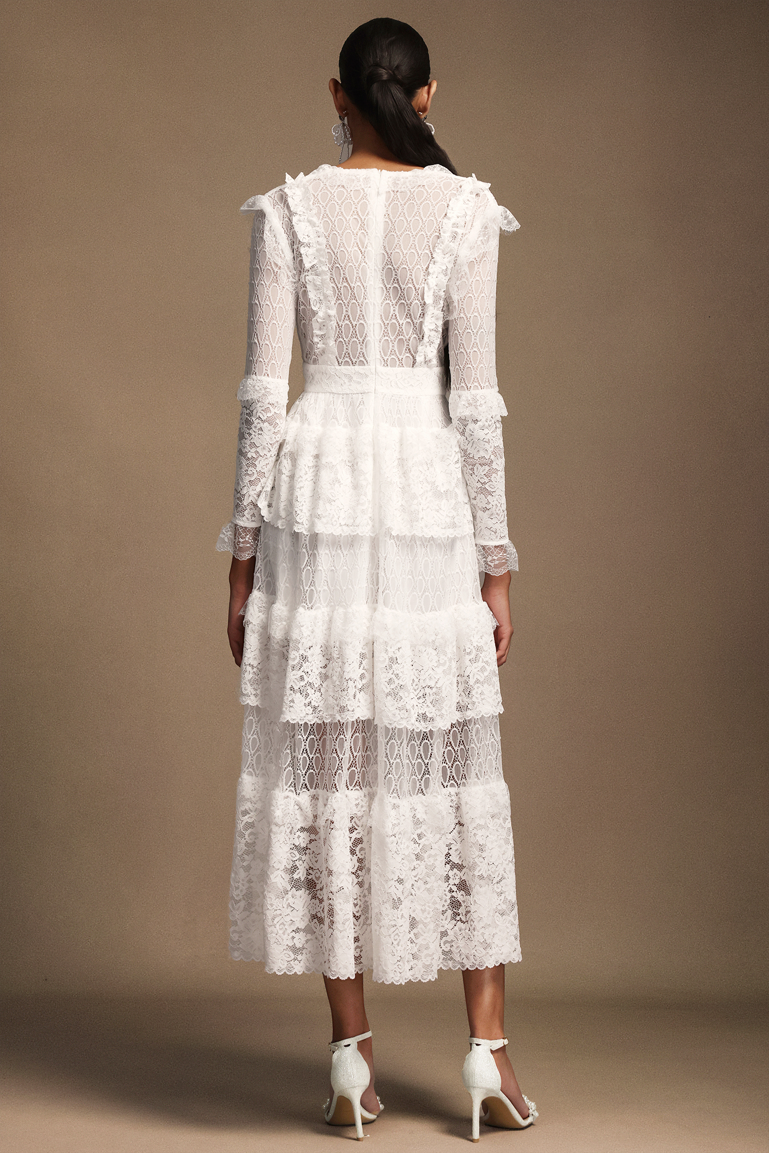 Solvia V-Neck Long Sleeves Layered Lace Midi Dress