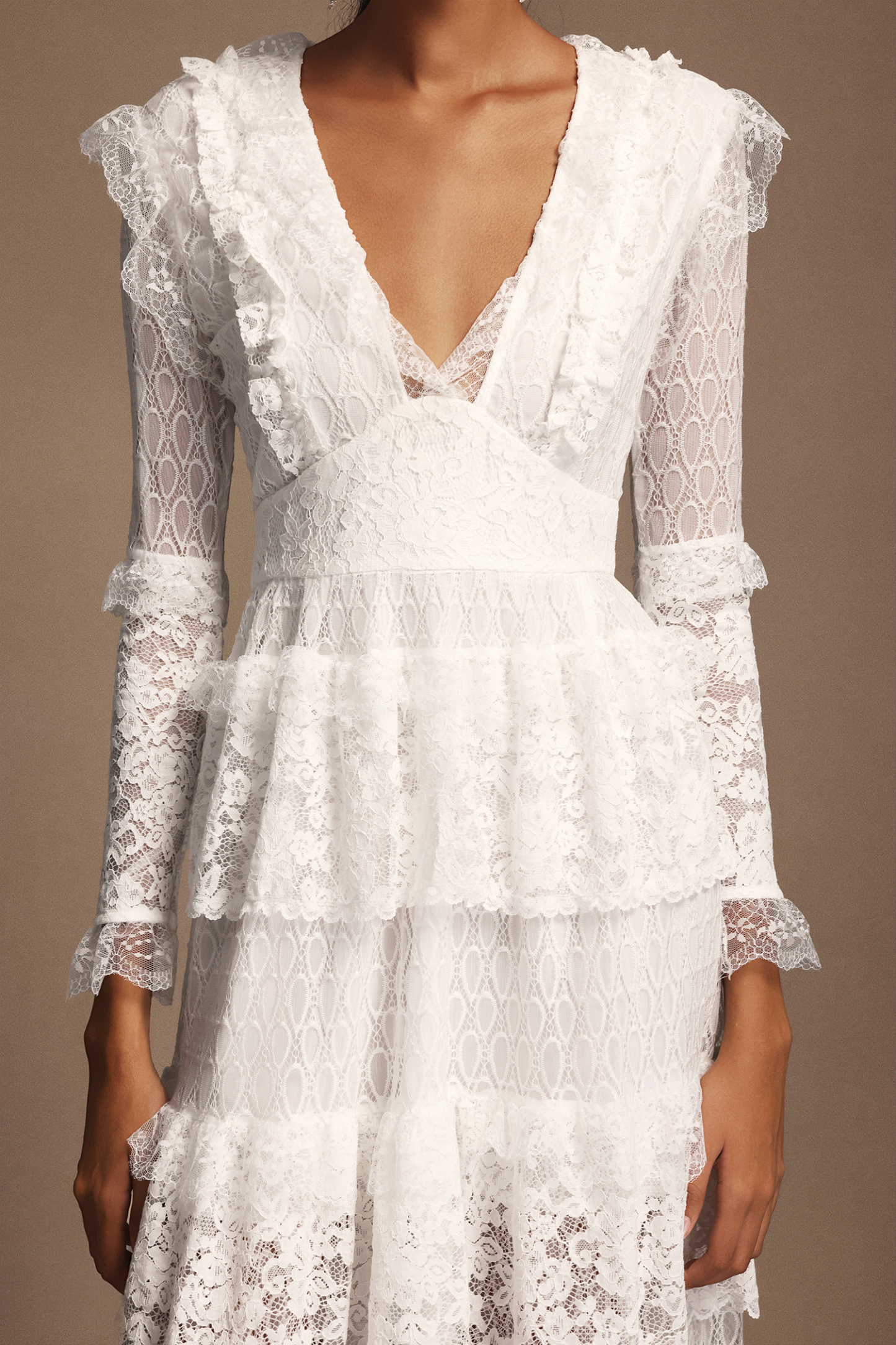 Solvia V-Neck Long Sleeves Layered Lace Midi Dress