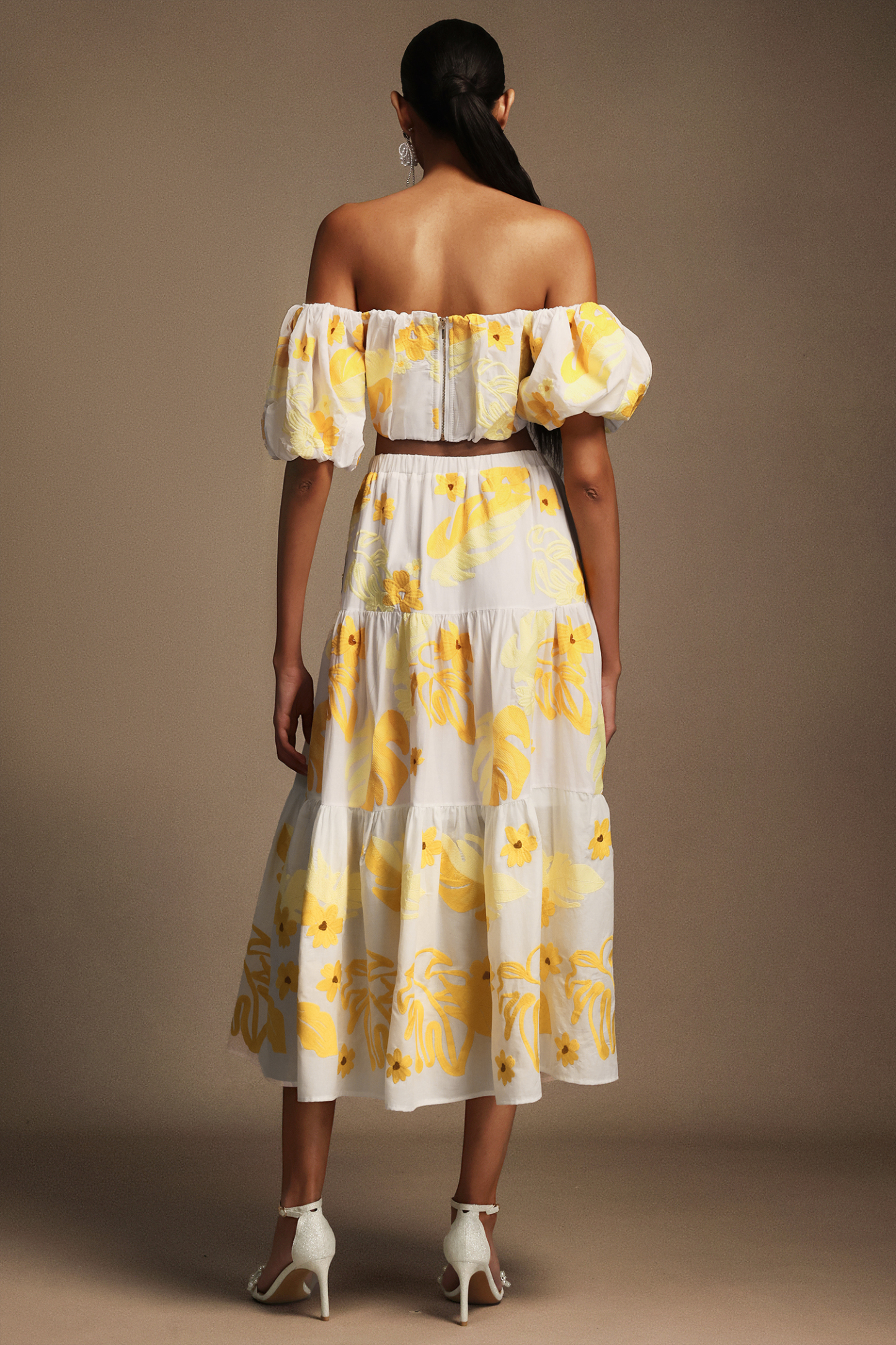 Floral Off-The-Shoulder Floral Printed Puff Sleeves Two-Piece Set