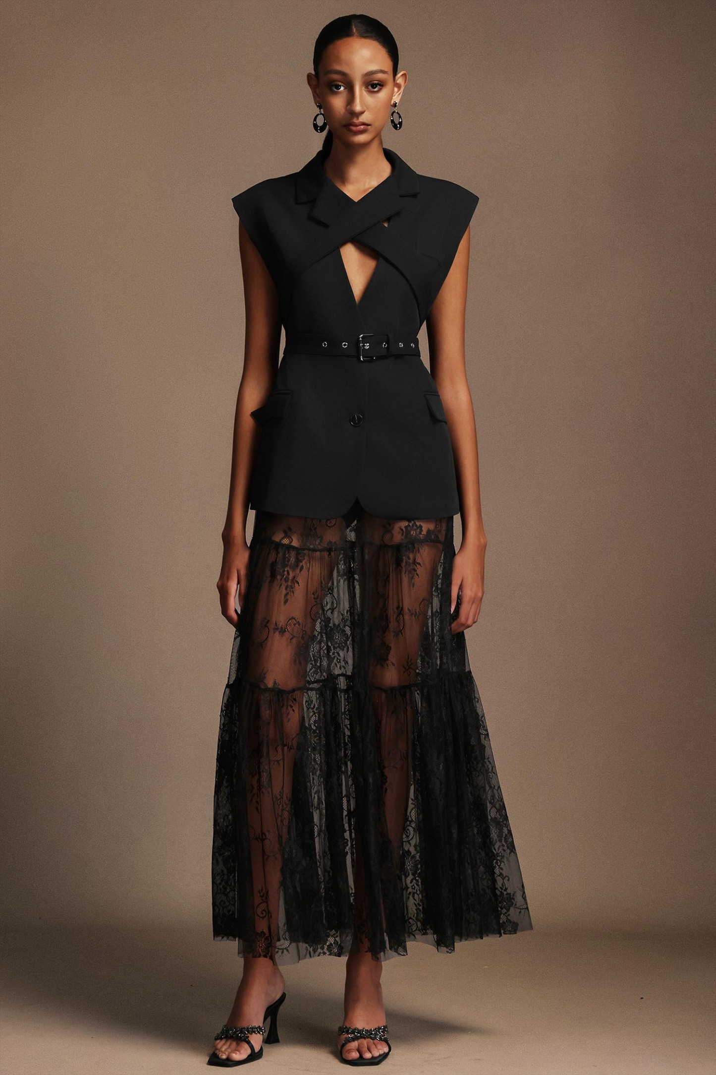 Hedar Lapel Sleeveless Top Coat