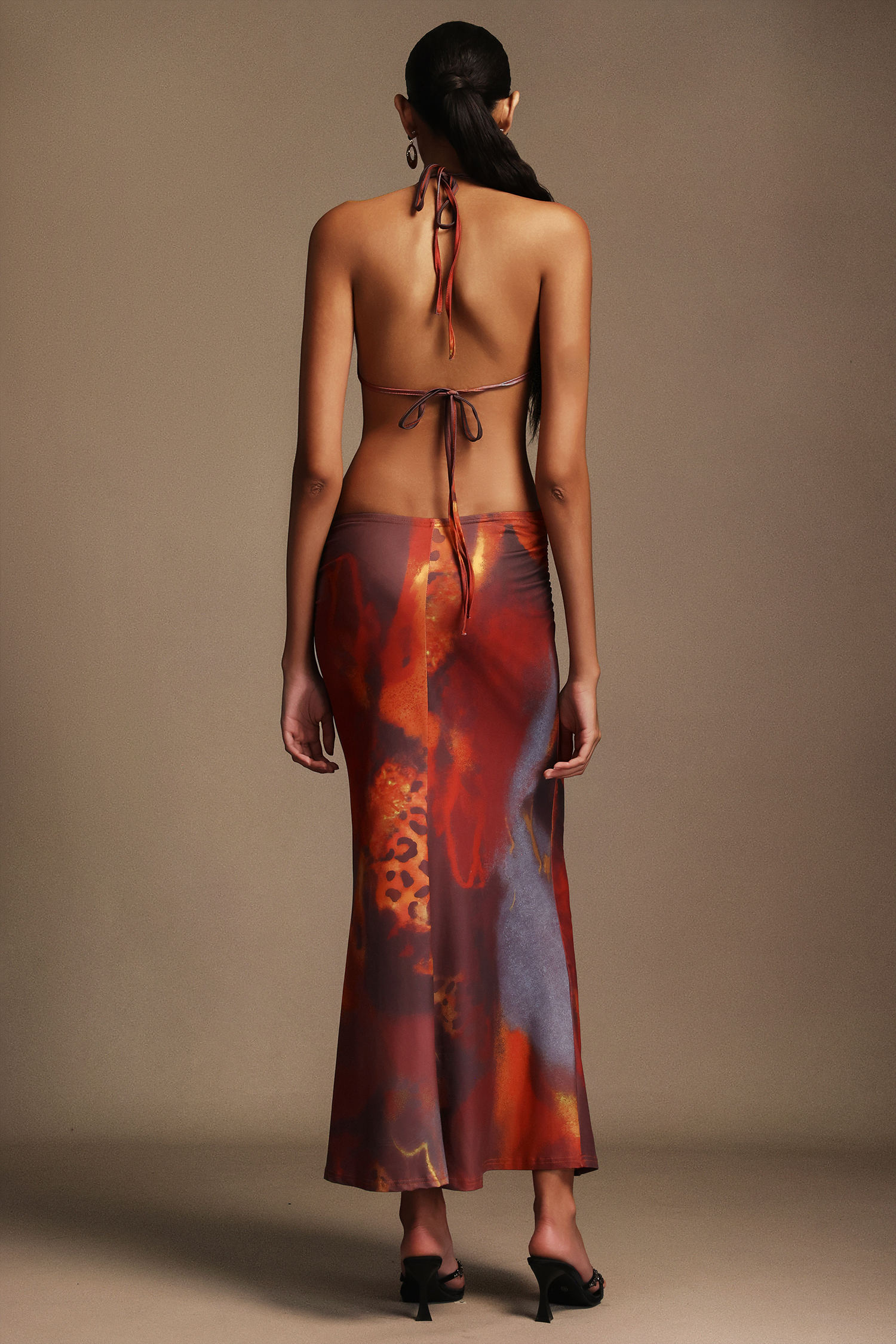 Edeline Sleeveless Hollow Out V-Neck Printing Maxi Dress