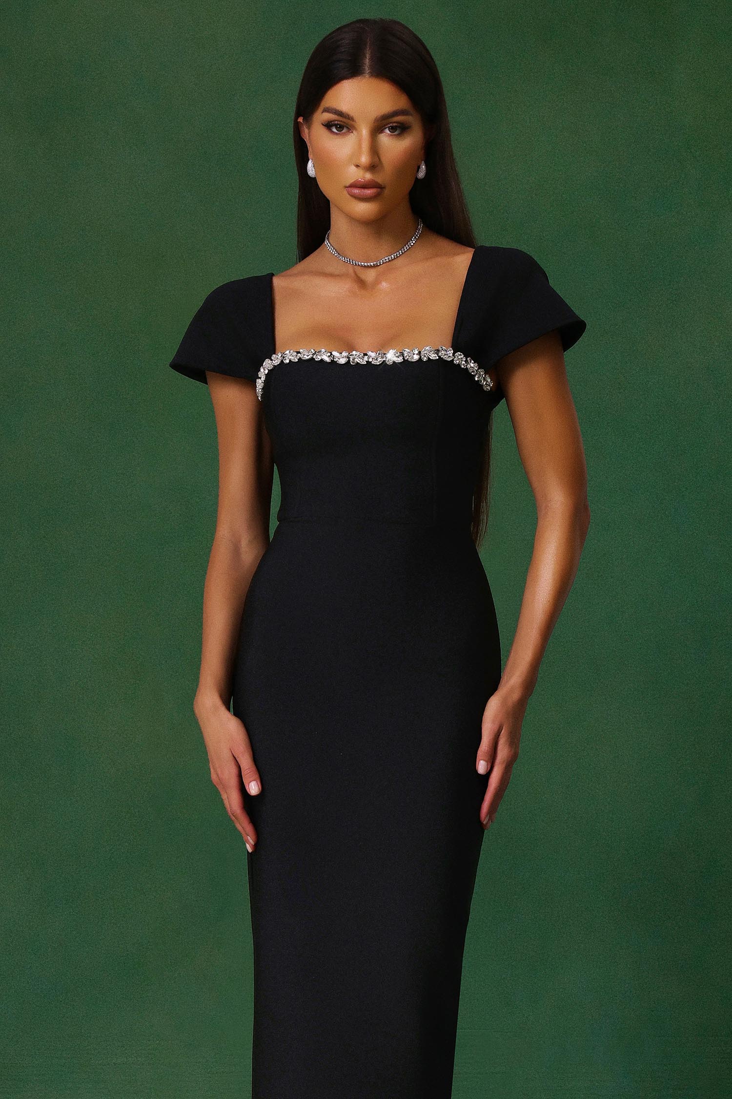 Romelle Short Sleeve Diamond Bandage Maxi Dress