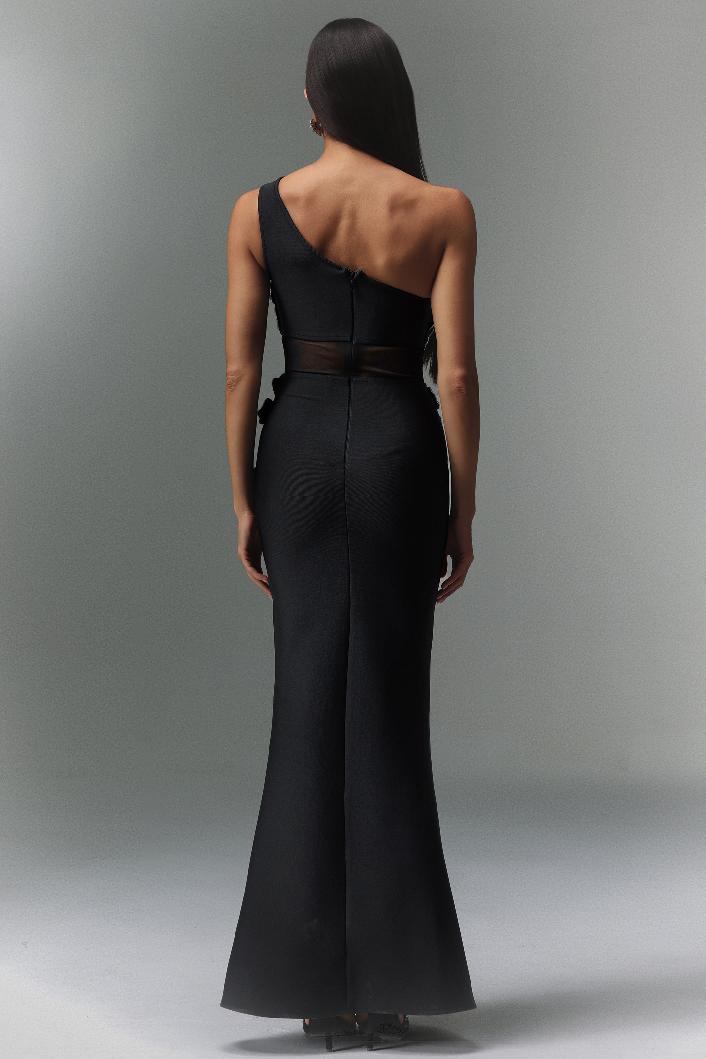 Retale One Shoulder Diamond Flowers Bandage Maxi Dress