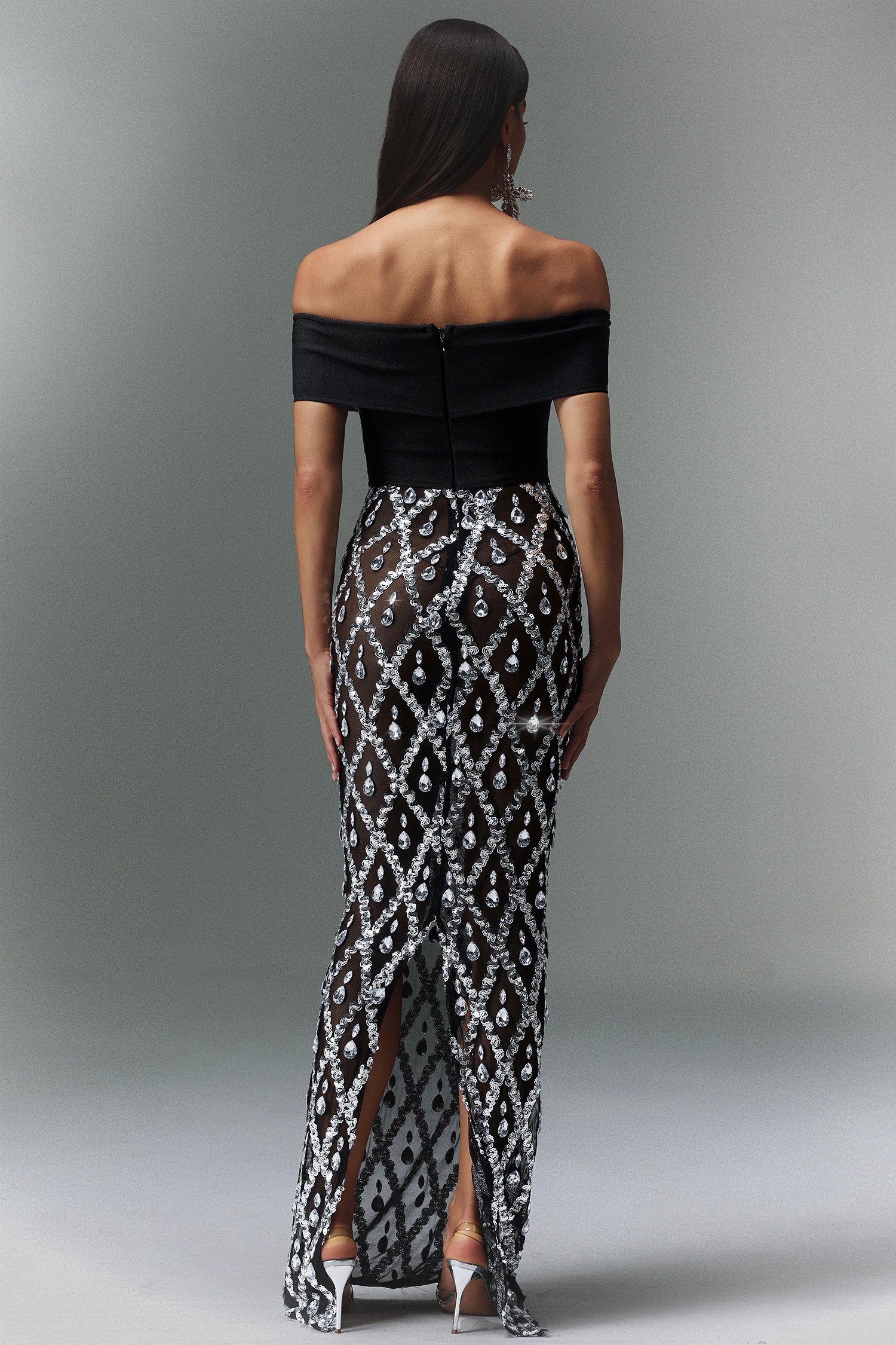 Masaka Off-The-Shoulder Diamond Maxi Dress