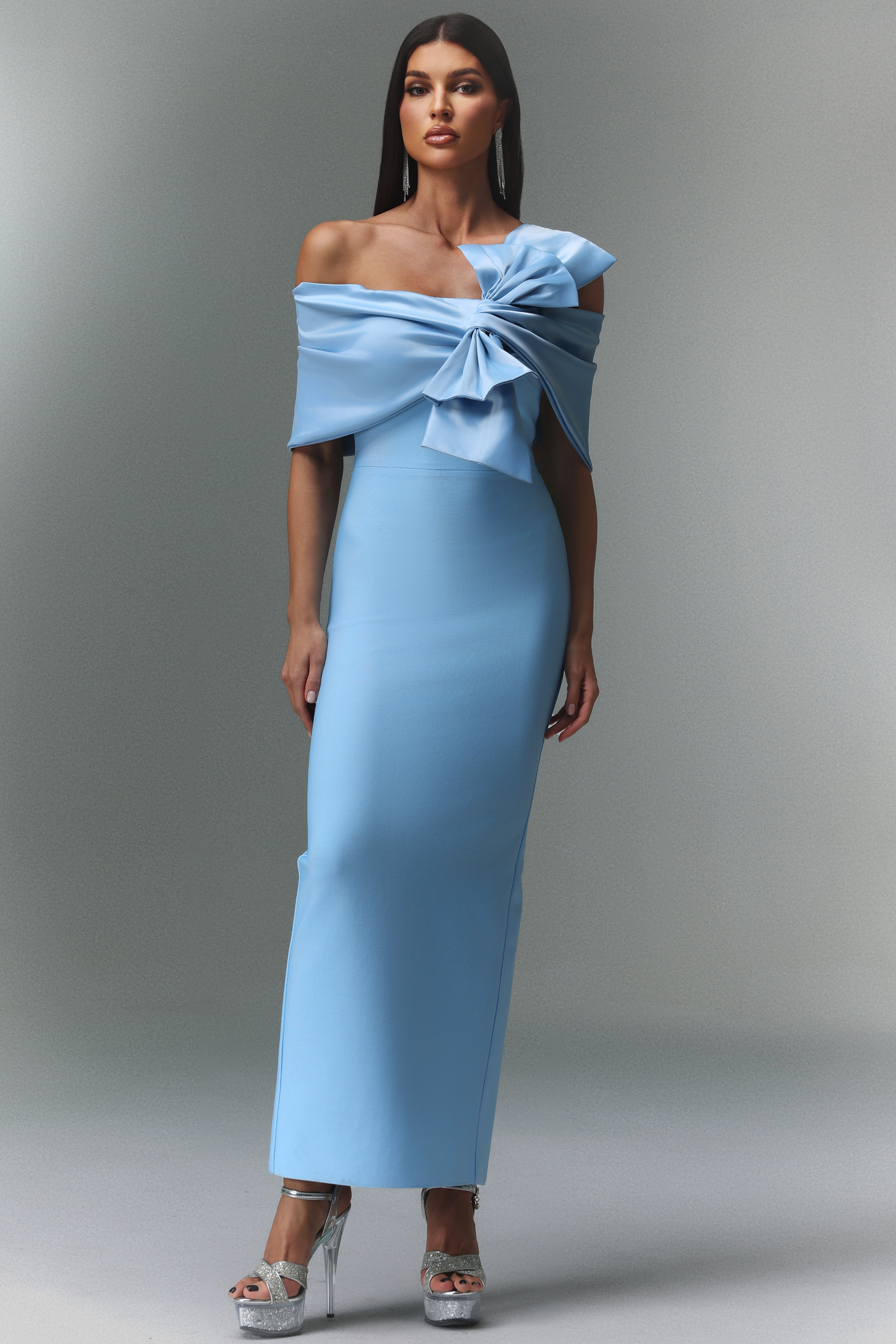 Uara Off-The-Shoulder Bow Bandage Maxi Dress
