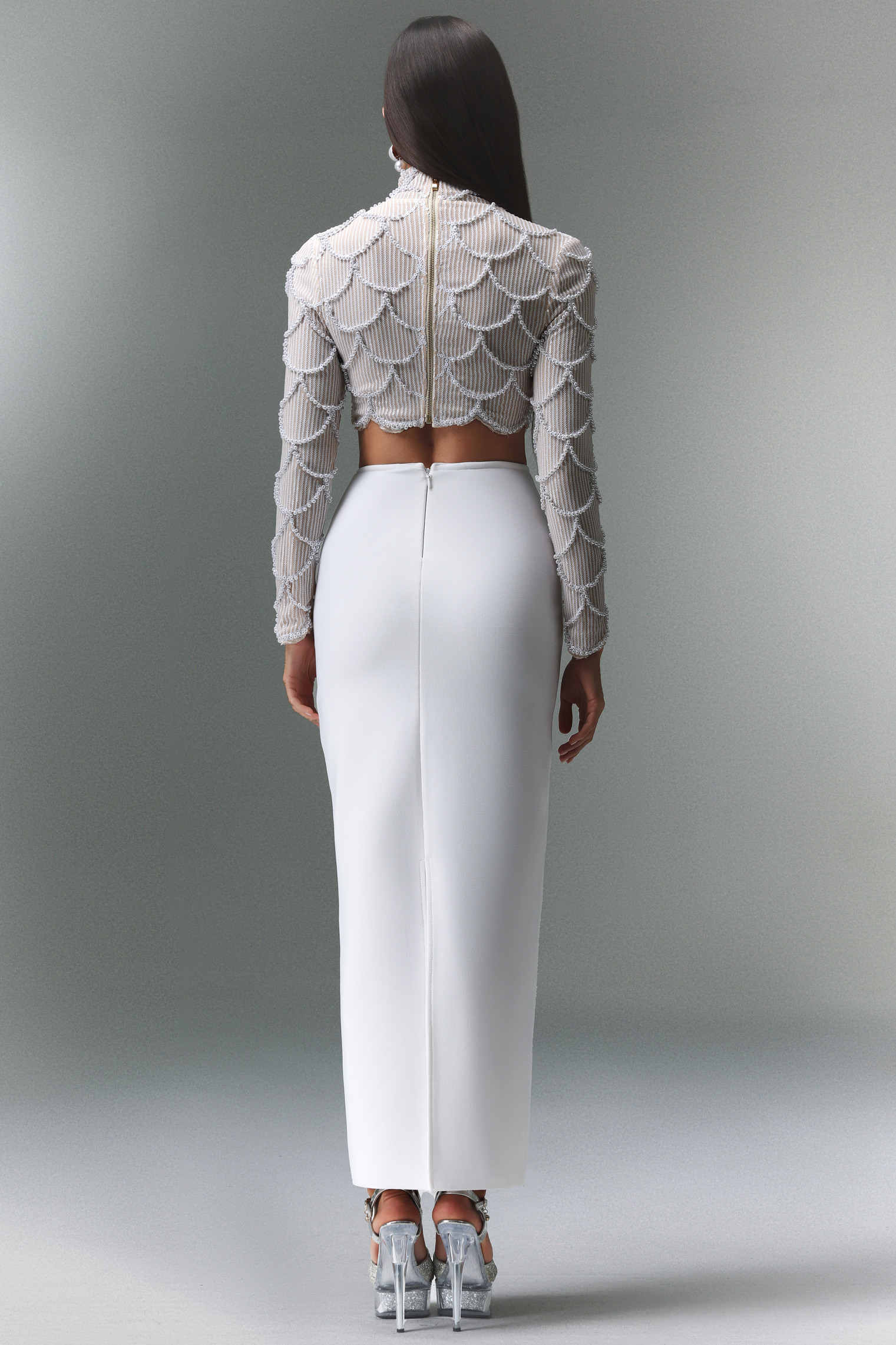 Riane Long Sleeves Pearl Bandage Two-Piece Set