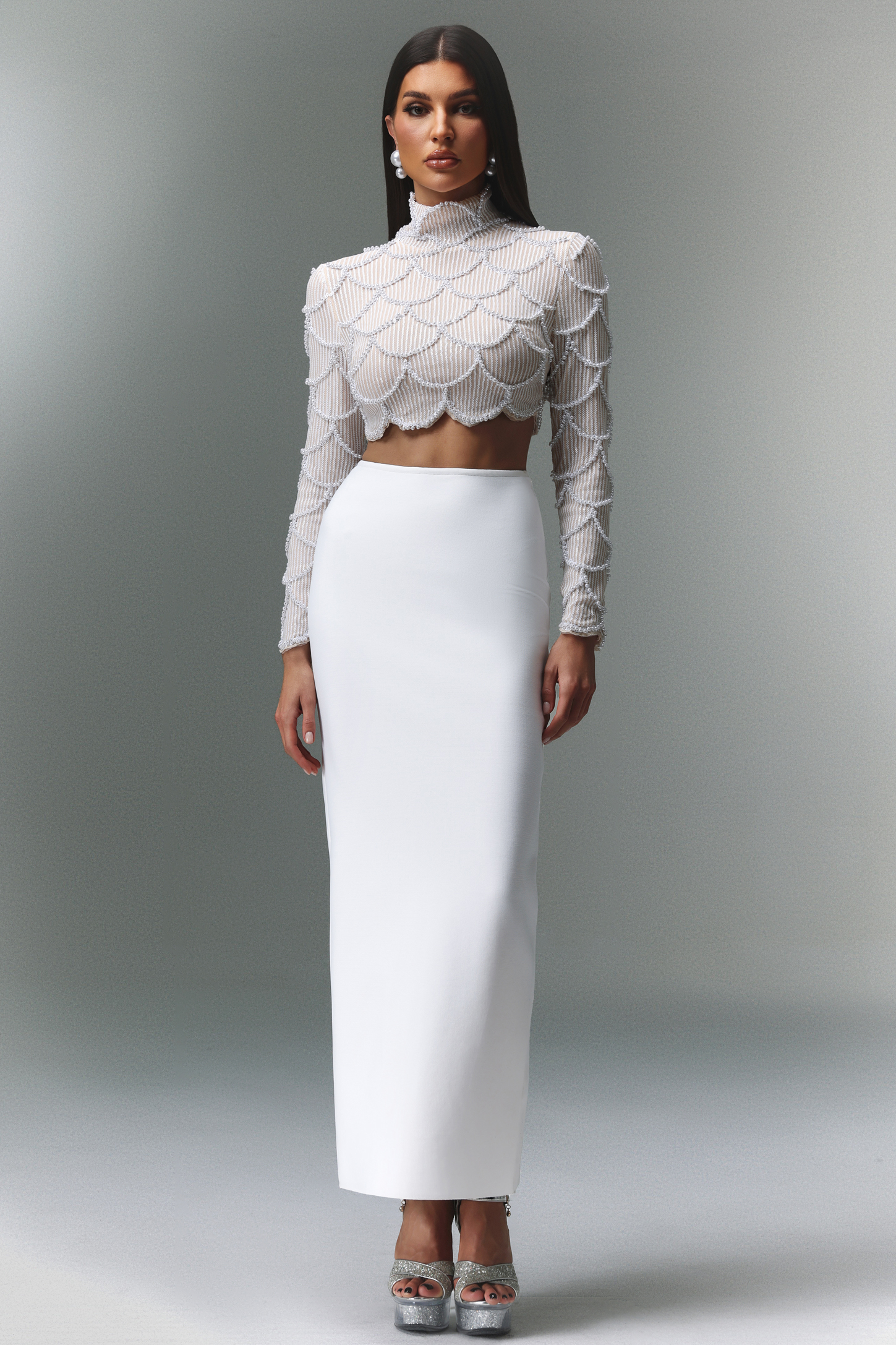Riane Long Sleeves Pearl Bandage Two-Piece Set