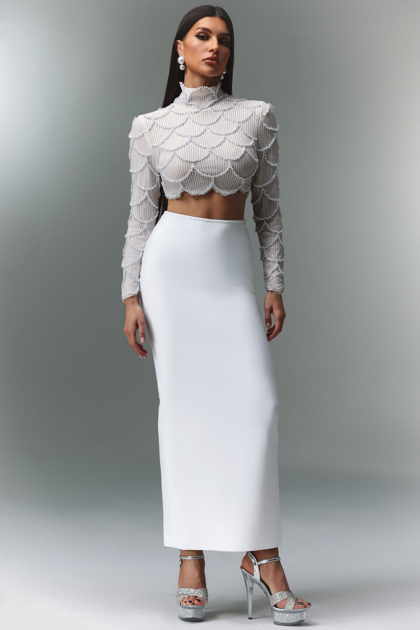 Riane Long Sleeves Pearl Bandage Two-Piece Set